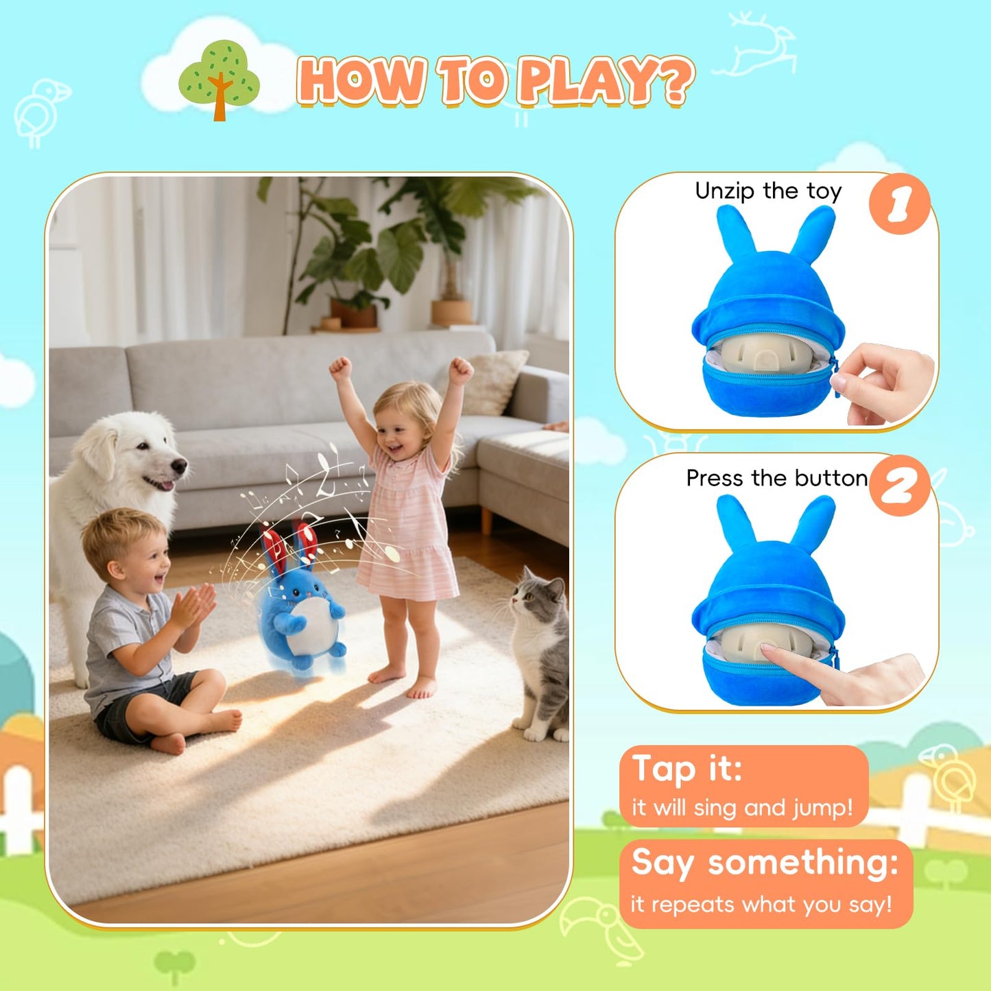 SAIMAND Baby Toys 6-12 Months, Crawling Bunny Baby Toy with 48 Songs & Record Repeat, Interactive Musical Plush Toy for Babies, Rechargeable Dancing Stuffed Animal, Sensory Toy for Toddlers 1-3