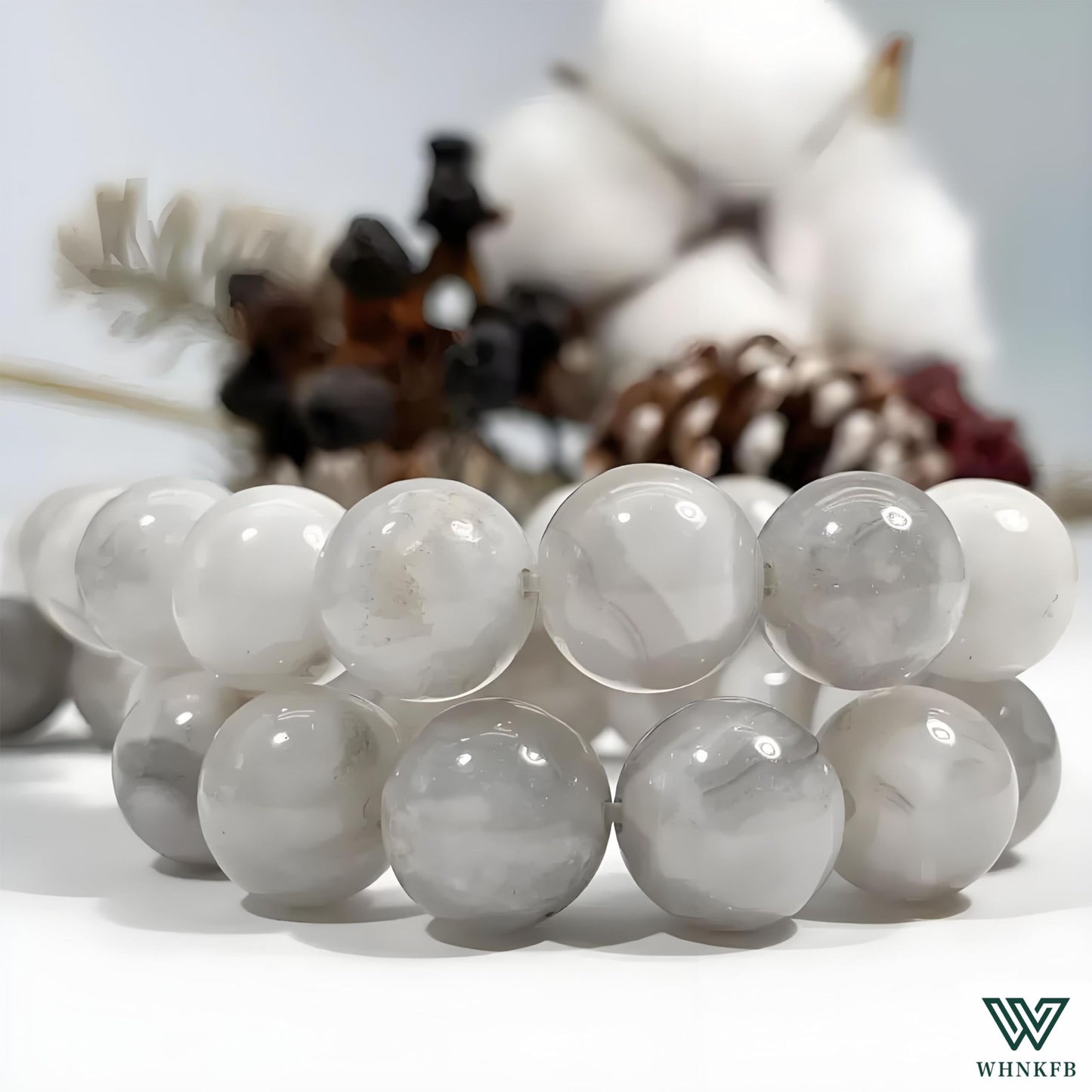 WHNKFB 8mm 50PCS Natural White Crazy Lace Agate Round Beads, Milky Pearl-Alternative Loose Stone Beads for Jewelry Making Craft - 4mm 6mm 8mm 10mm Options with Free Elastic Cord