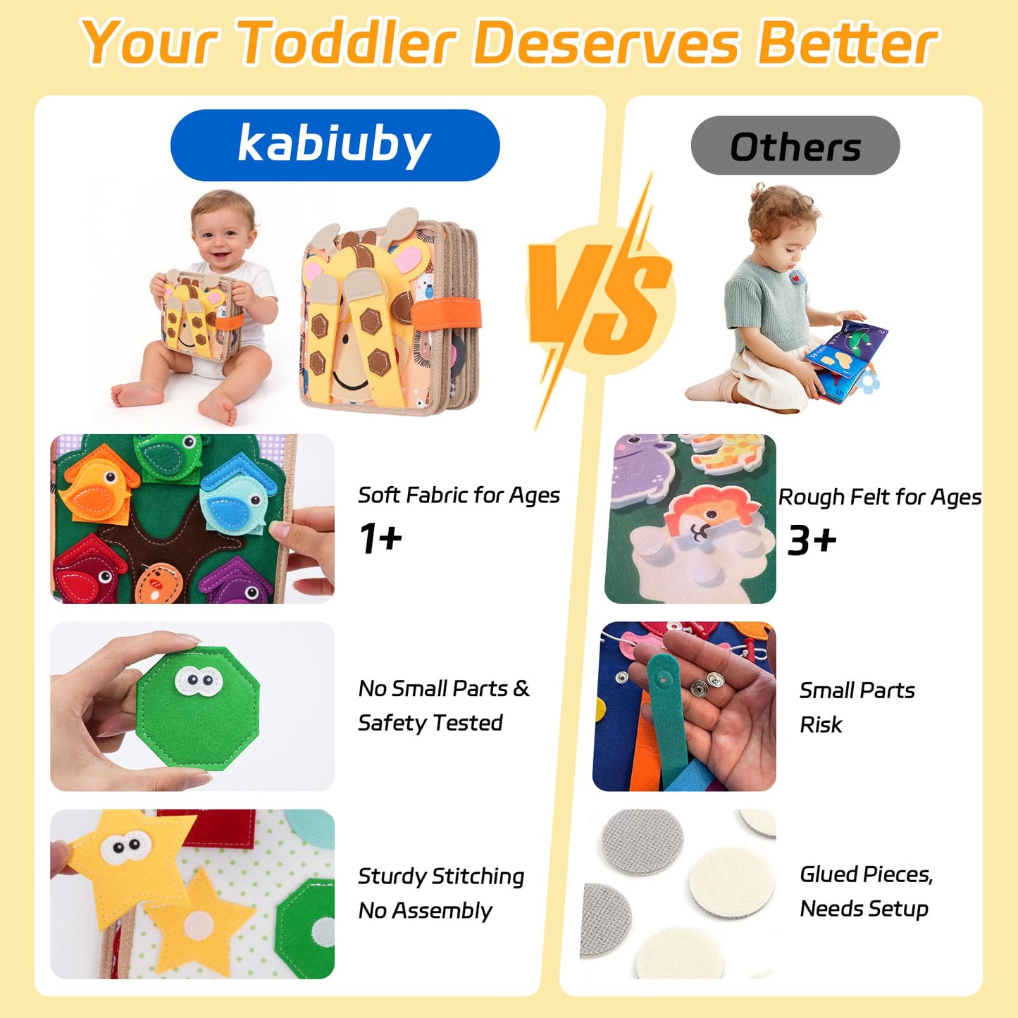 kabiuby Giraffe Busy Book for Toddlers 1-3, Montessori Toys Toddler Busy Board for 1 Year Old, Felt Quiet Book Sensory Learning Activity Books, Airplane Car Travel Toys, Gifts for Boys Girls 1+