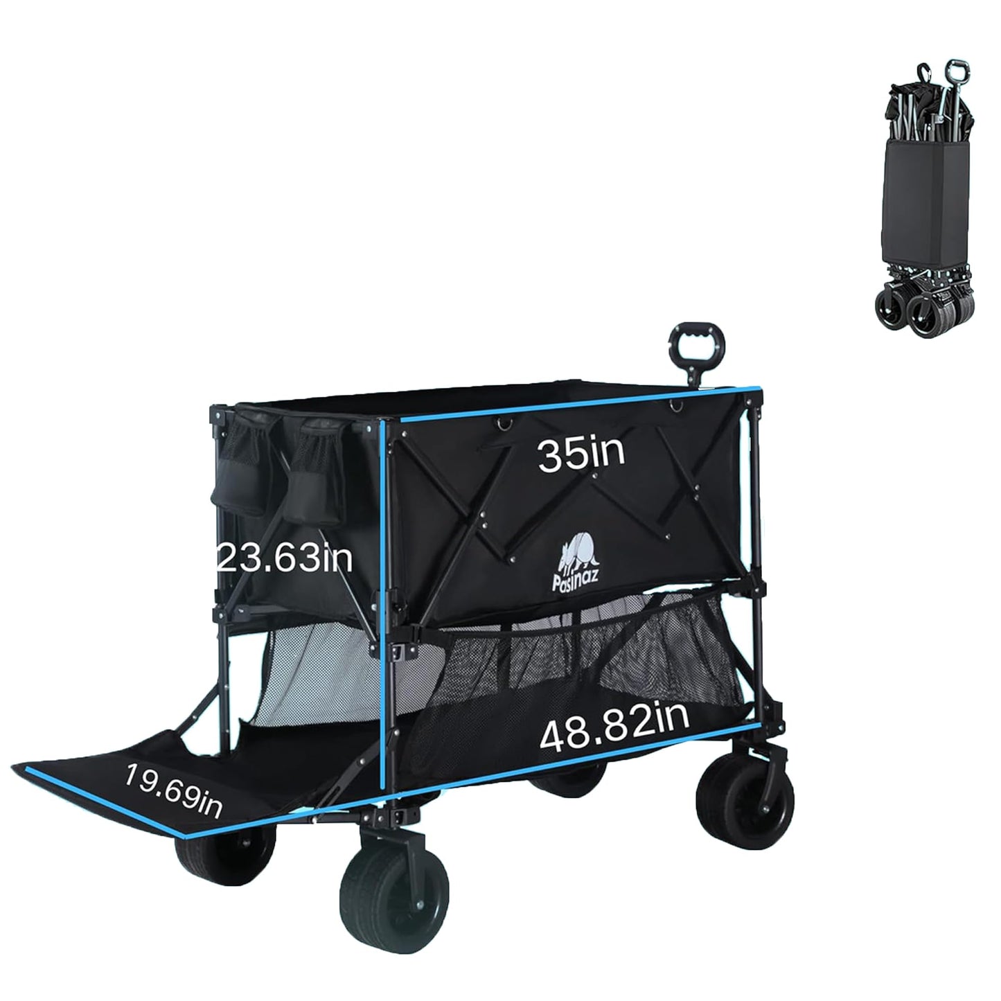 700lb Double Decker Wagon Collapsible Cart Foldable Heavy Duty Wagon Collapsible，400L,54" Extended Foldable Cart with Wheels for Camping Fishing & Outdoor Use, Beach cart，