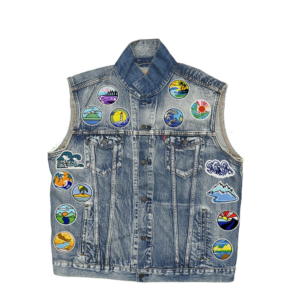 20 PCS Camping Patches Adventure Outdoor Embroidered Hiking Applique Iron on Sew on Patches for Backpacks,Pants,DIY Decoration,Bags,Jackets,Vests,Coat,Uniforms,Clothes,Jeans,Dress,Hat