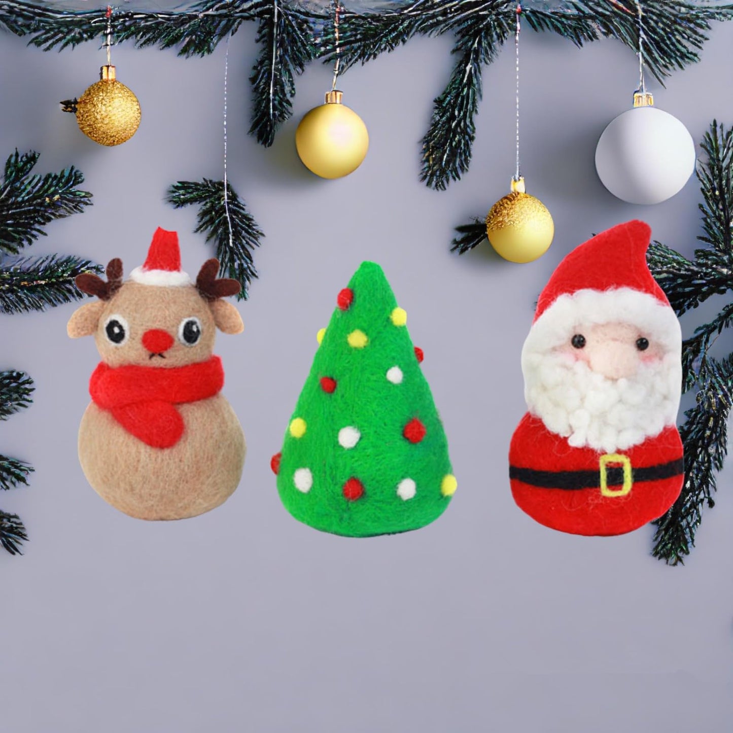 Needle Felting Kits Christmas Day - Santa Claus Christmas Tree Reindeer Wool Felting Kit - Needles, Finger Guards, Density Mat with DIY Instructions, New Year Gifts, Needle felting kit For Beginner