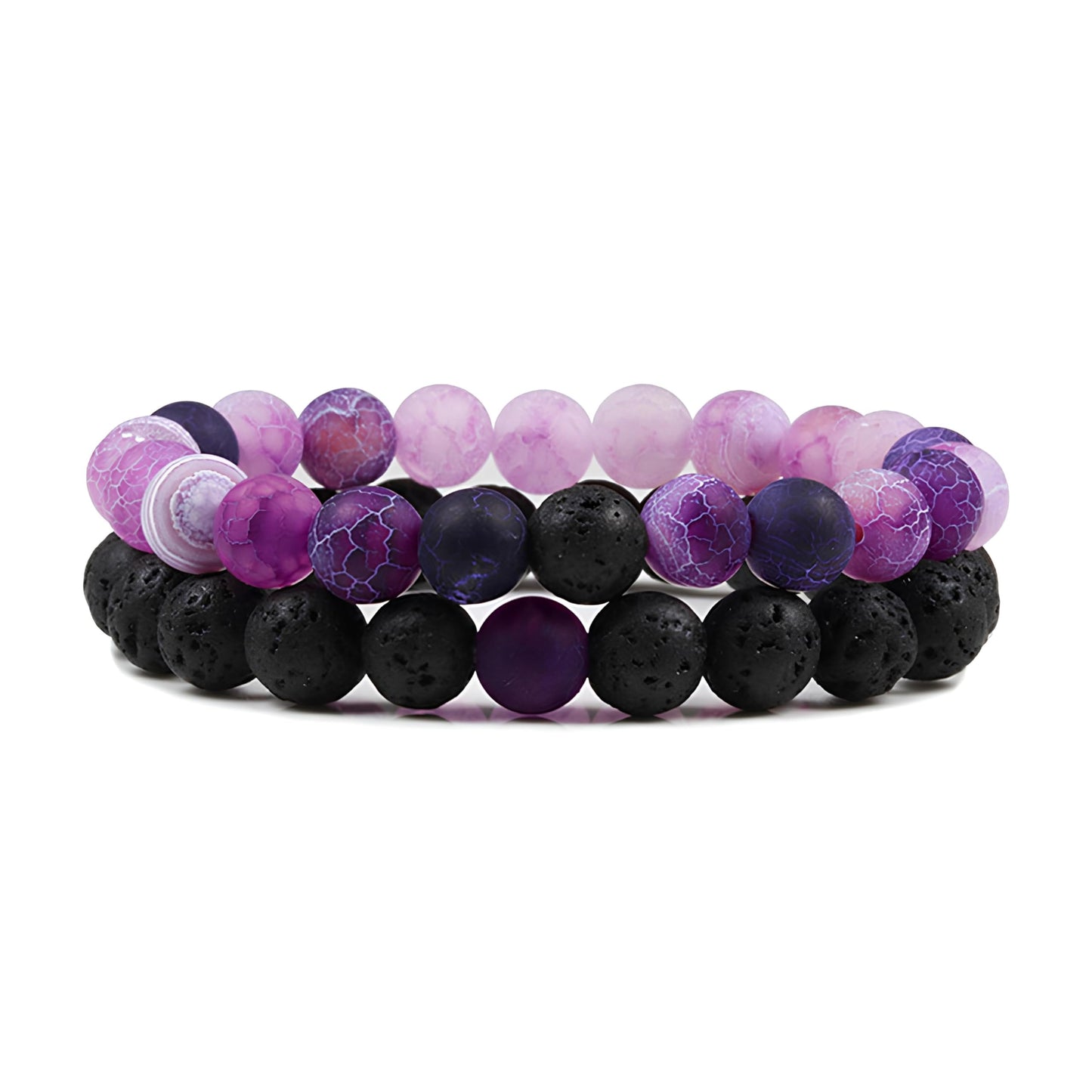 FORUBUS 2Pcs Lava Rock Beaded Bracelet Set – Essential Oil Diffuser Jewelry with Natural Stone Beads for Aromatherapy, Yoga, Meditation, and Stress Relief, Stretchy Bracelets for Women Men (purple)