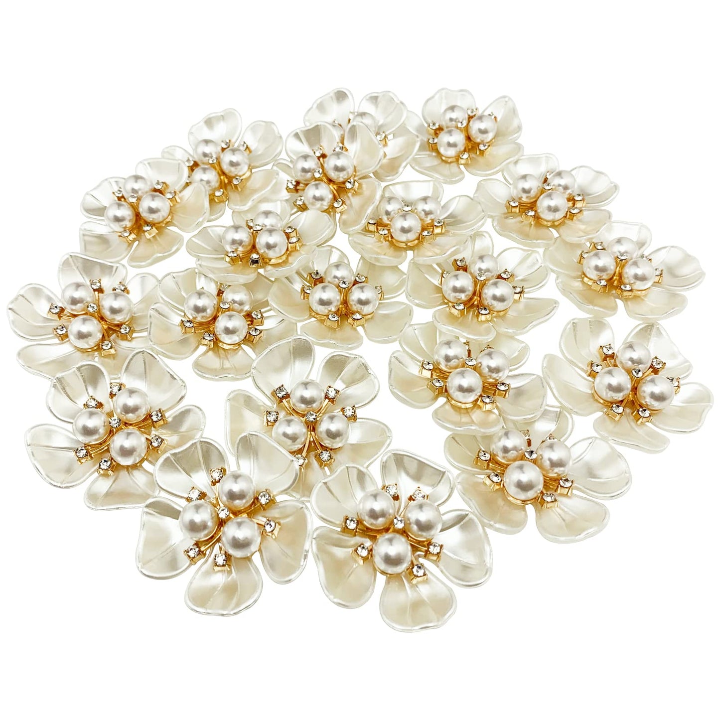 BETITETO 20Pcs Pearl Rhinestone Embellishments Flower Flatback Buttons Rhinestone Charms for Shoe Decoration Jewelry Making Clothes Brooch Wristband and Wedding Bouquet DIY