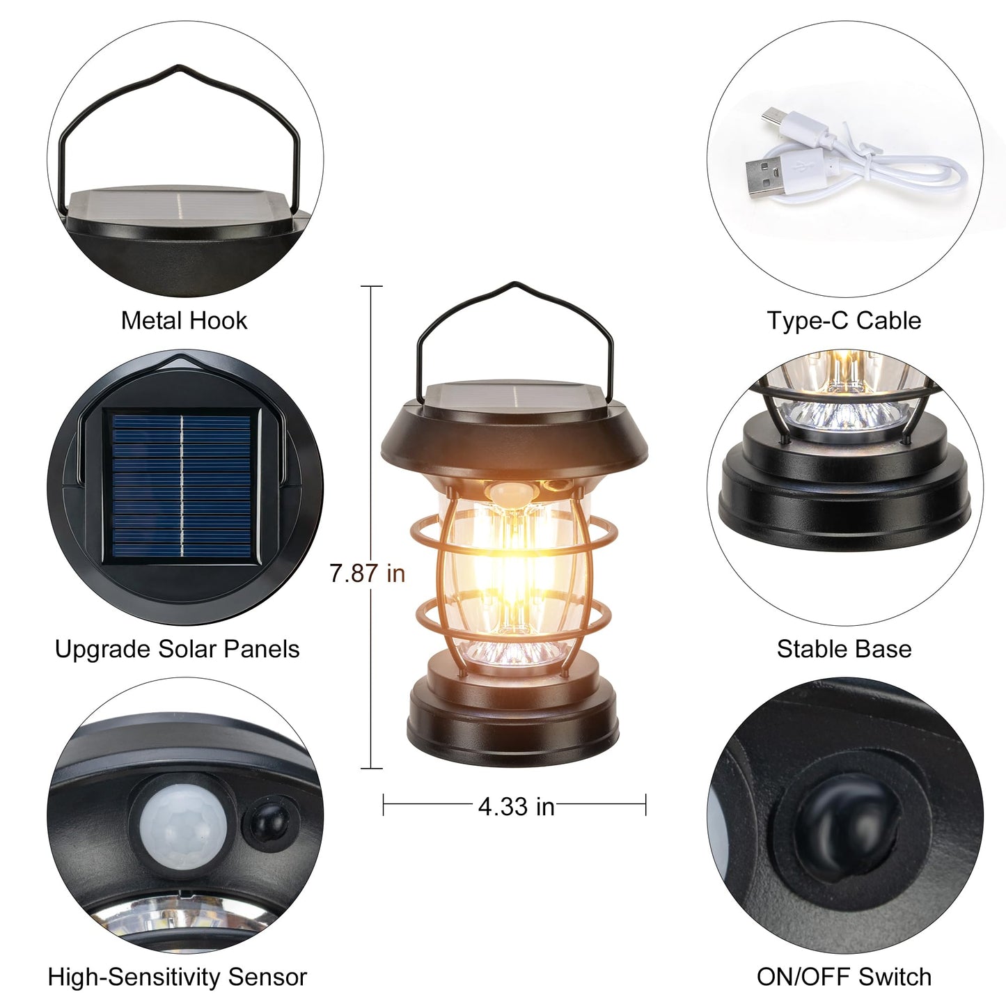 2 Pack Solar Wall Lanterns with 4 Modes, Solar Motion Sensor Lantern IP65 Waterproof Camping Lantern , Exterior Camping Light Front Porch Security Lamps Wall Mount Patio Fence Garage Decorative