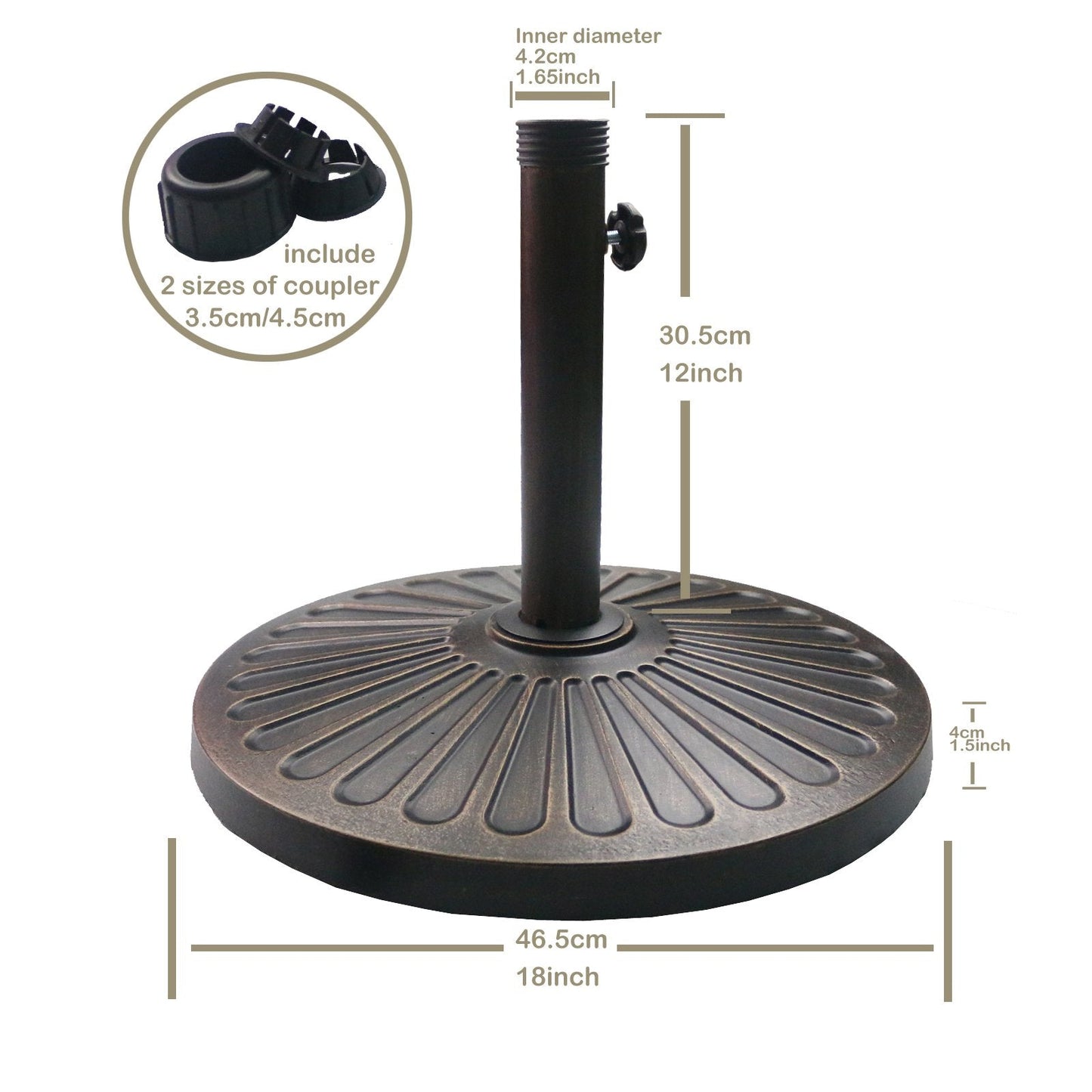 Sunnyglade 18" 30.2-lbs Heavy Duty Round Antiqued Umbrella Base for Patio, Outdoor - Bronze