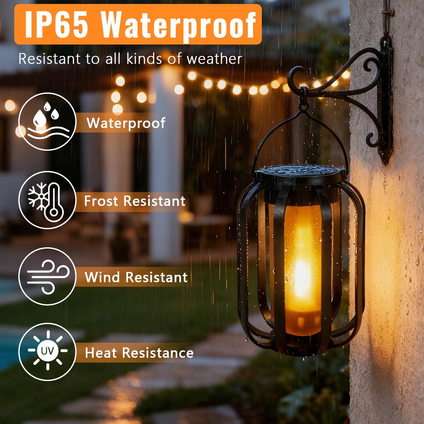 Solar Lanterns Outdoor Lights, 2 Pack Hanging Lantern with Flickering Flame, Hanging Lantern Decorative for Outside,Solar Powered Lanterns for Yard Patio Path Tree Garden Decor
