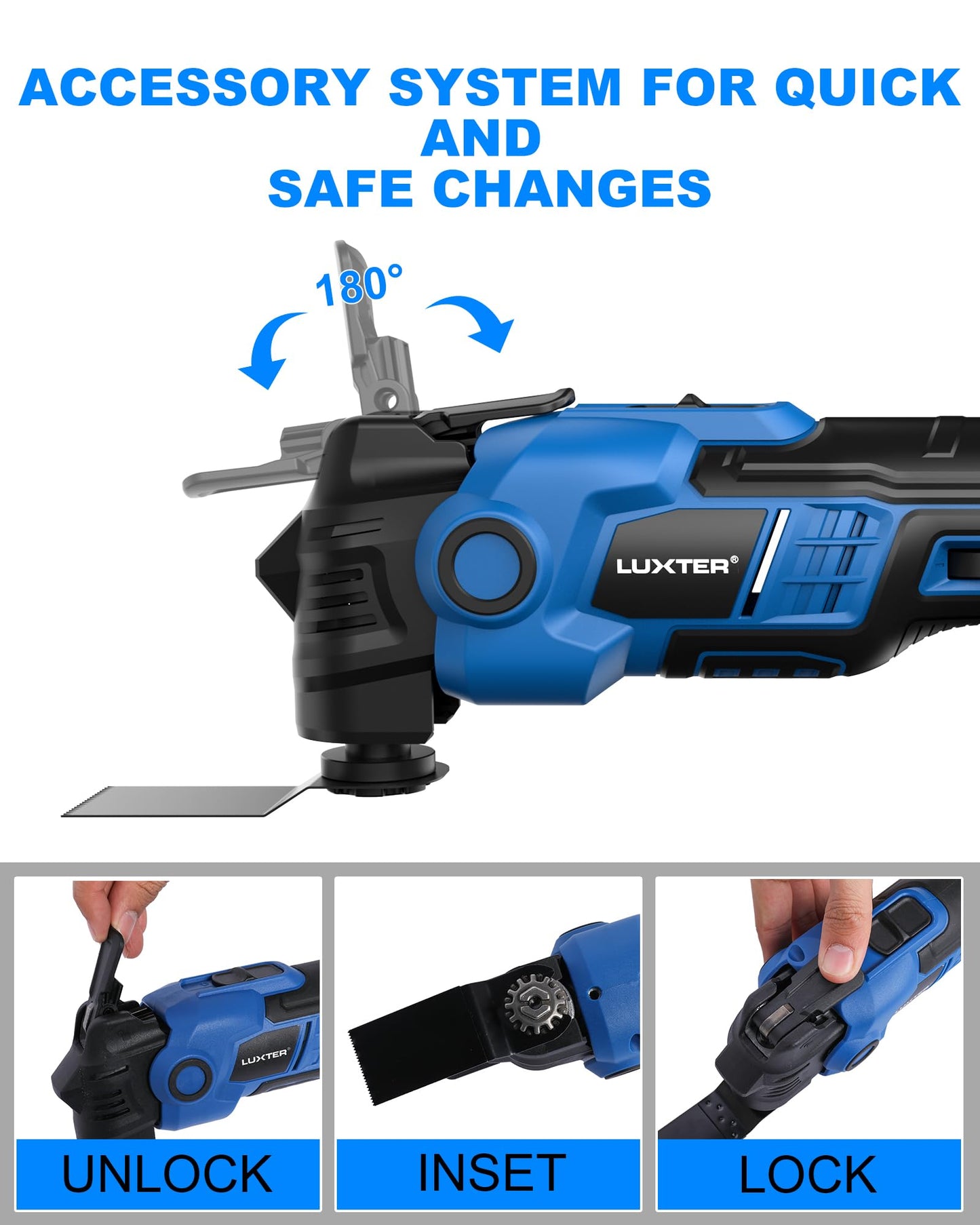 LUXTER 20V Cordless Brushless Oscillating Tool Kit, 5000-19000 RPM Variable Speed Multi-Tool with 3.5° Angle, 2x 2.0Ah Batteries & Quick-Change, for Wood/Metal Cutting, Grout Removal & Sanding