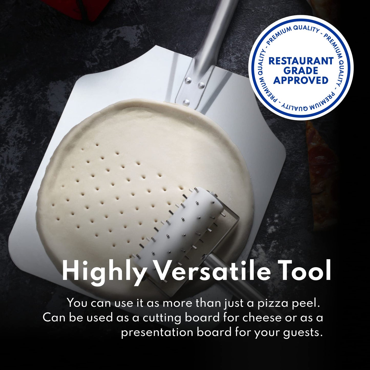 New Star Foodservice 50172 Aluminum Pizza Peel, Wooden Handle, 12 x 14 inch Blade, 52 inch overall