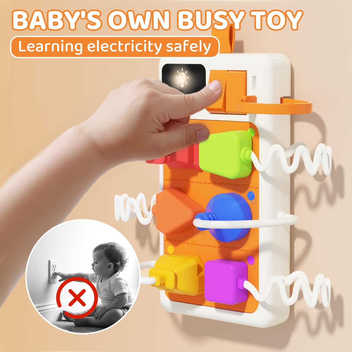 PANITU Plug Outlet Busy Board for 1 Year Old, Airplane Car Travel Toys for Baby, Montessori Power Strip Educational Toy with Light & Sounds, Best Gift for Toddlers 1-3