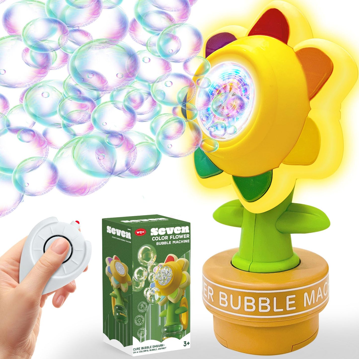 Sunflower Bubble Machine with Remote Control, Dancing Sunflower Bubble Machine with LED Lights, Rechargeable Automatic Bubble Maker for Car, Weddings, Birthday Parties