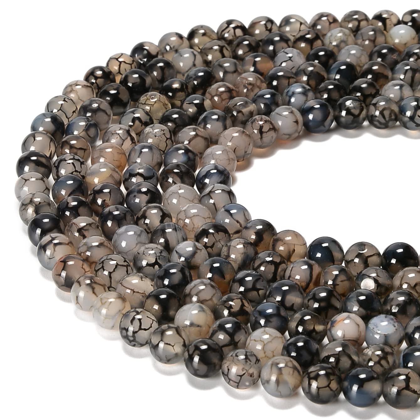 jodaying 10mm Black White Dragon Agate Smooth Round Natural Gemstone Loose Beads for Jewelry Making DIY Findings 1 Strand 15"