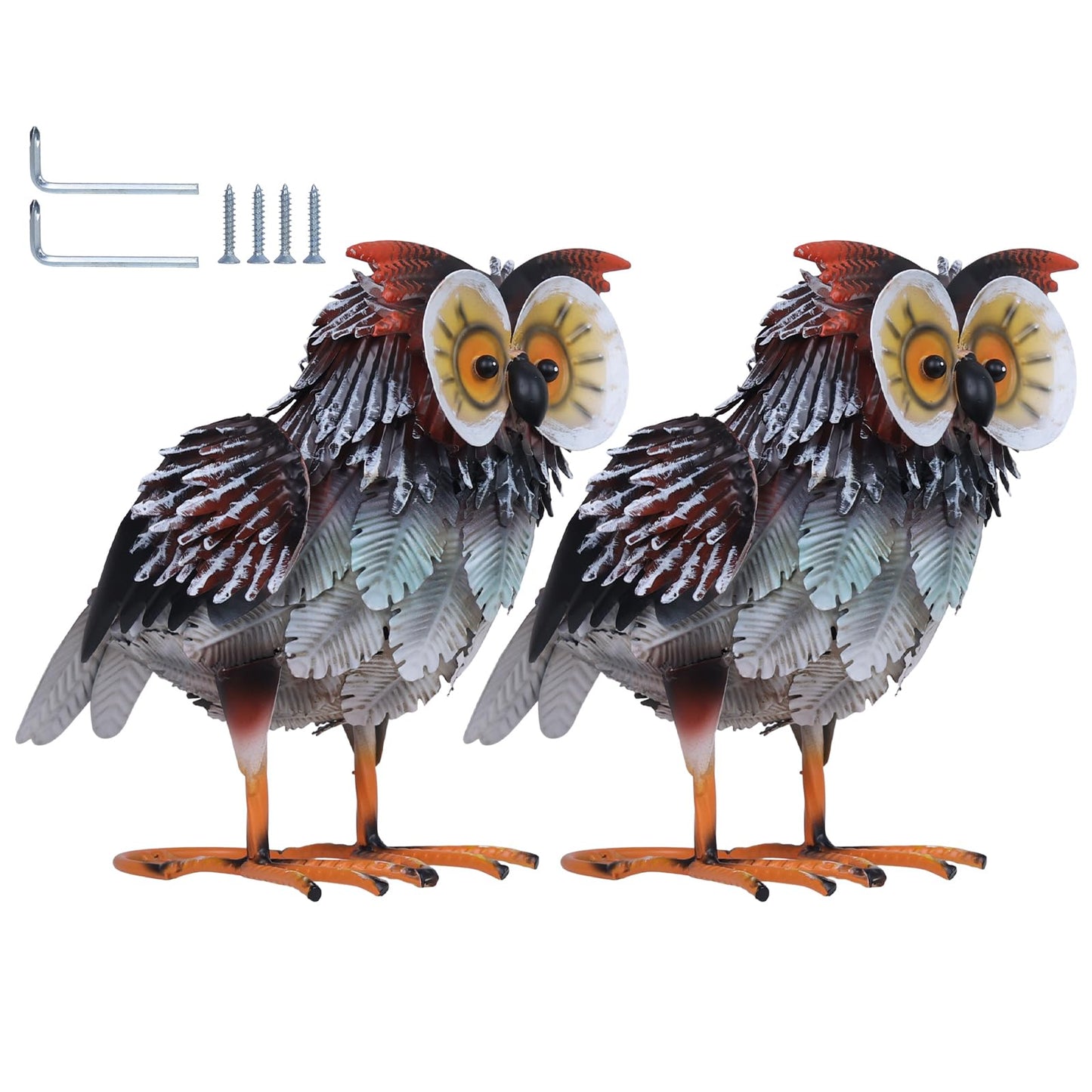hogardeck Owl Garden Decor Outdoor Statues, 2PCs Large Metal Bird Standing Yard Art, Lawn Sculptures Ornaments for Outside Patio Pond Backyard, Holiday Sympathy Gifts for Grandma Mom