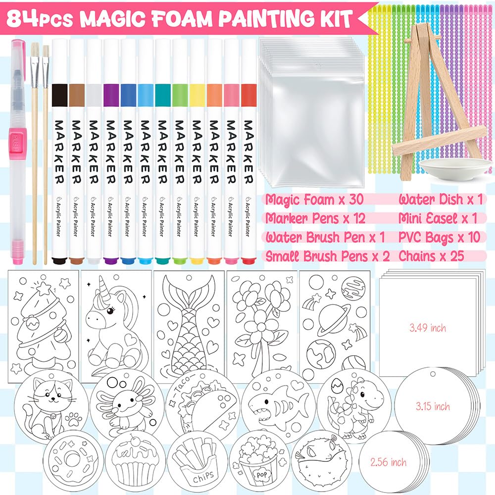 Cocostar Magic Foam Texture Painting Kit - 84pcs Arts and Crafts for Girls 4-6-8-10, Puffy Magic Paint Set, Kids Paint by Number, 3D Art Craft for Kids - Ideal Gifts for Girls 4 5 6 7 8 9 10