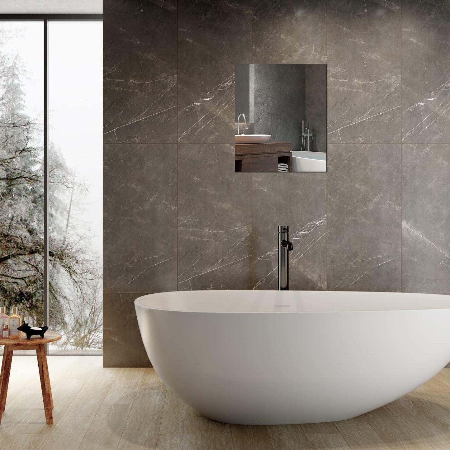 QEEYON 16 x 12'' Glass Wall Mirror Tile Self Adhesive Frameless High Clear Mirror Sheet Wall Decor for Bedroom, Living Room, Bathroom, Home Gym, Hallway, Door etc (1pcs)