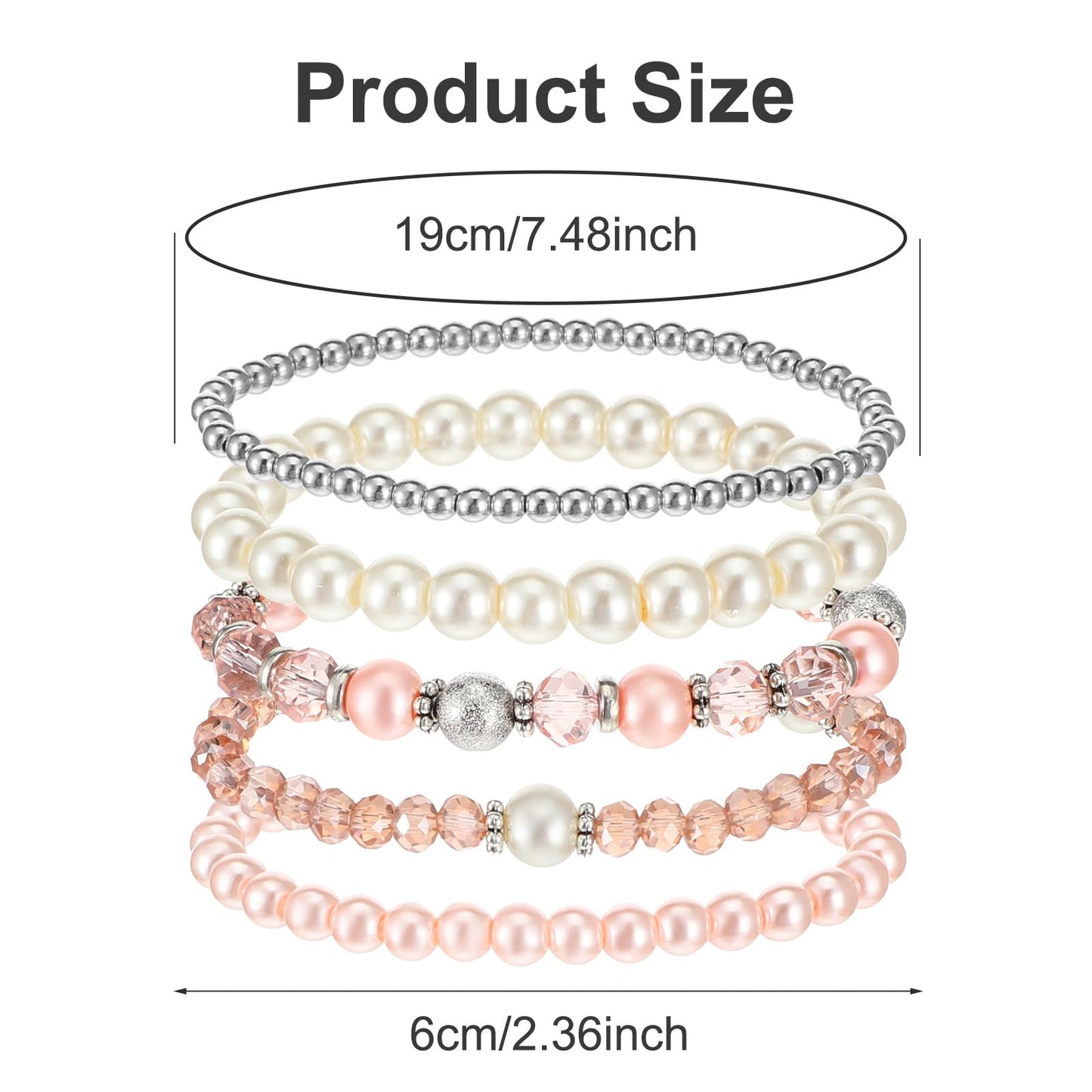 DIVINA VITAE 5 Pcs Beaded Stretch Bracelets Pink Stackable Bracelets Boho Beaded Bracelet Stretch Layering Crystal Stone Bead Bracelet Trendy Costume Jewelry Gifts for Women