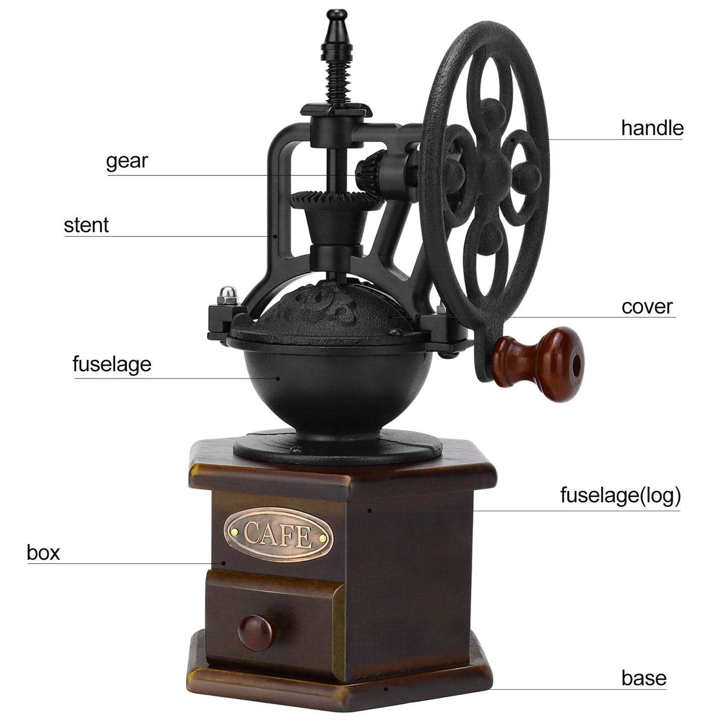 IMAVO Manual Coffee Grinder, Wooden Coffee Bean Grinder with Cast Iron Hand Crank, Antique Design, Perfect for Home,Rustic,Coffee Shop Decoration,Gift