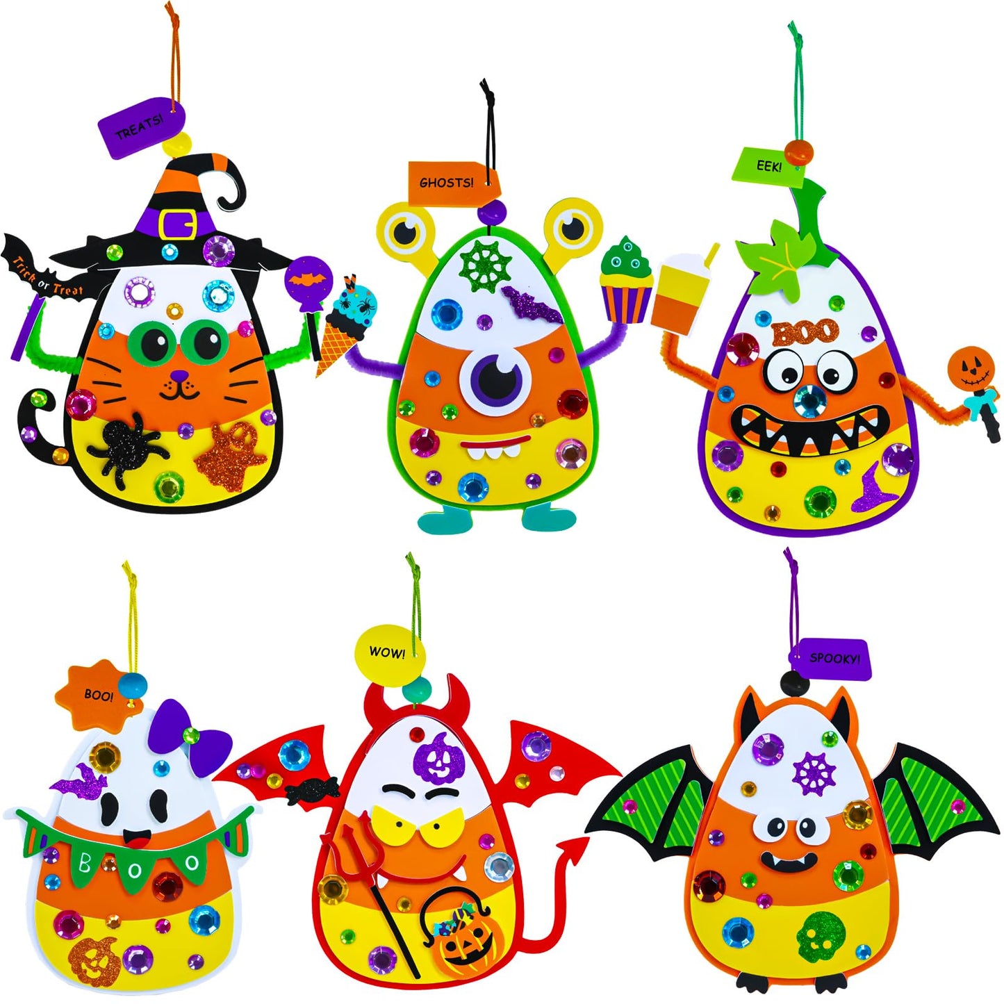 Winlyn 24 Sets Halloween Craft Kits for Kids - Ghost Monster Candy Corn Foam Individual Craft Kits - Arts and Crafts for Kids - Home Classroom Activities - Party Favors for Trick-Or-Treaters