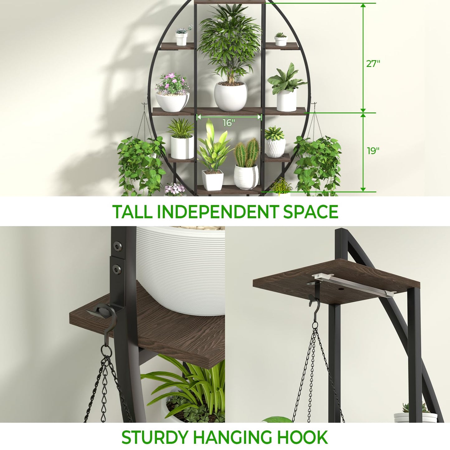 BLAZPATH Plant Stand Shelf Indoor with 6 Grow Light, 7 Tiered 65" Tall Black Large Half Moon Lighted Plant Rack Holder, 2 Pack Big High Circular Arch Multi Herb Stand with Built in LED Grow Light Set