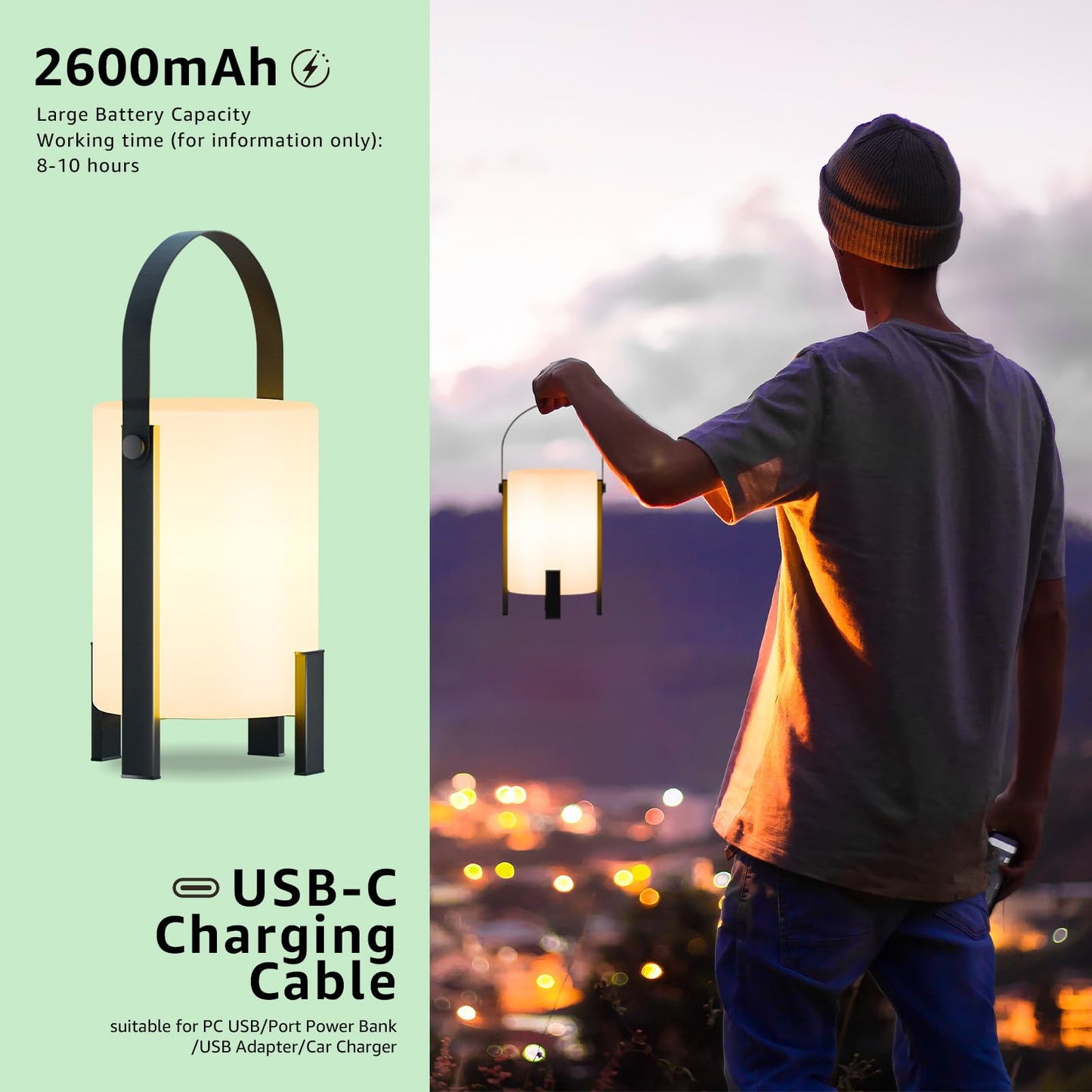 uuffoo Outdoor Rechargeable Lantern LED Table Lamp Shower Lamp Cordless 3000K and Candle Light IP44 Rain-Resistant | with Remote | PE & Metal for Bathroom Patio Camping Restaurant Home