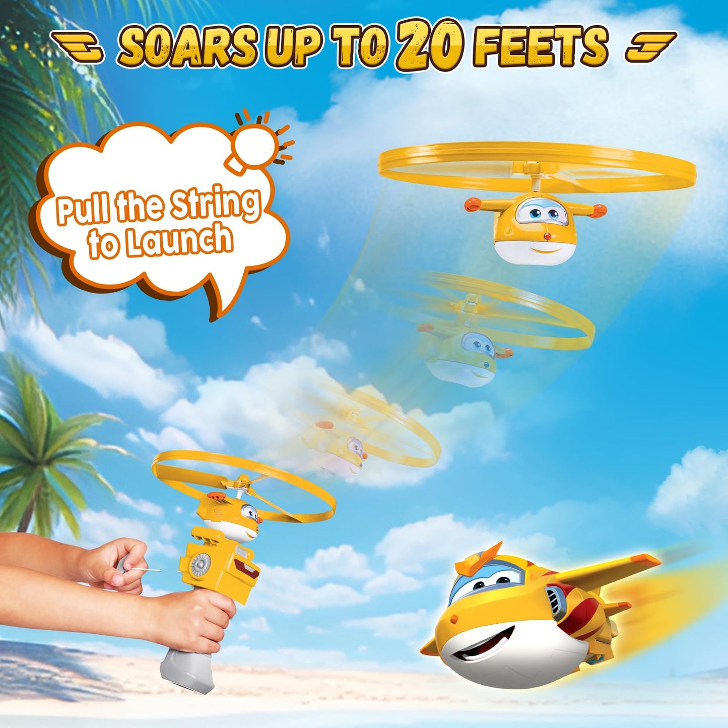 Super Wings Outdoor Toys, Golden Boy Flying Toys for Kids Ages 3-5 4-8, Toddler Outdoor Games Flying Discs, Outside Toys Airplane Launcher Toy for Kids Boys Girls Age 3 4 5 6 7 8 9+