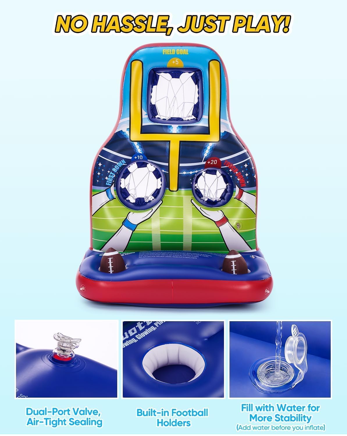 Luottis Inflatable Football Toss Pool Game Set – Floating Pool Games for Kids, Teens & Adults, Family, Includes 4 Footballs + 2 Pumps, Summer Swimming Pool Toys for Party, Beach, Lawn, Indoor/Outdoor