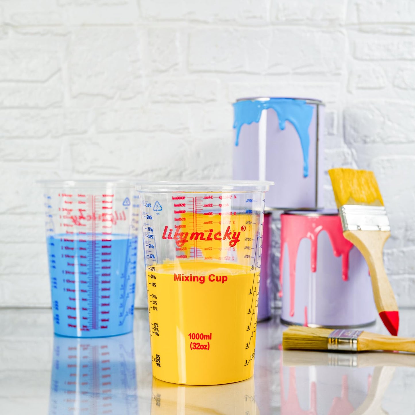 25 PACK Plastic Measuring Cups, 32 oz (1000ml) Disposable Mixing Cups, Measurement ratios: 2:1, 3:1, 4:1, Perfect for Epoxy Resin, Paint Mixing, Art DIY