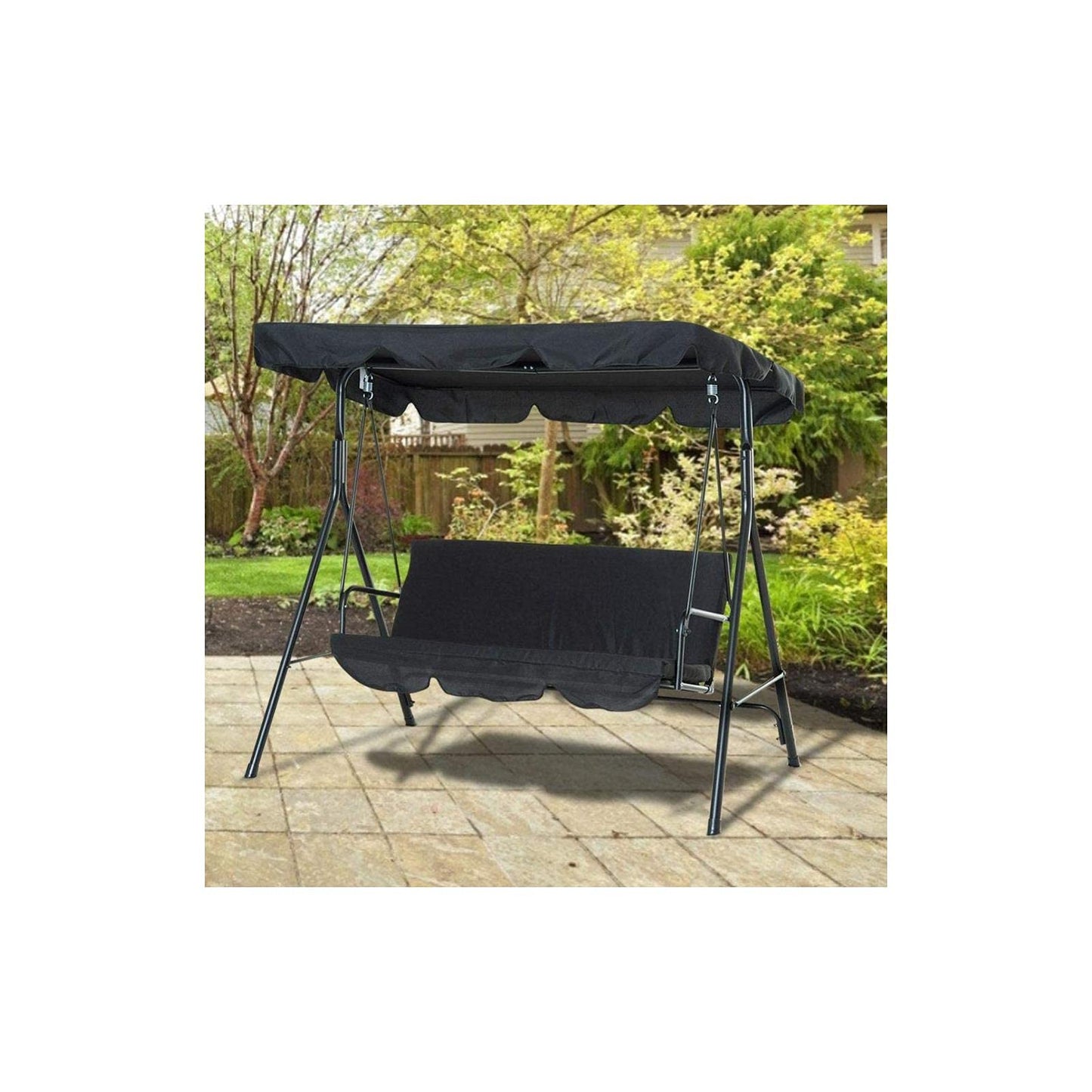 Waterproof Patio Swing Canopy Cover Set - Patio Swing Cushion Cover 3 Person Swing Seat Cover Replacement Anti Dust Protector 74.80 x 51.97 x 5.91 inch(Black)
