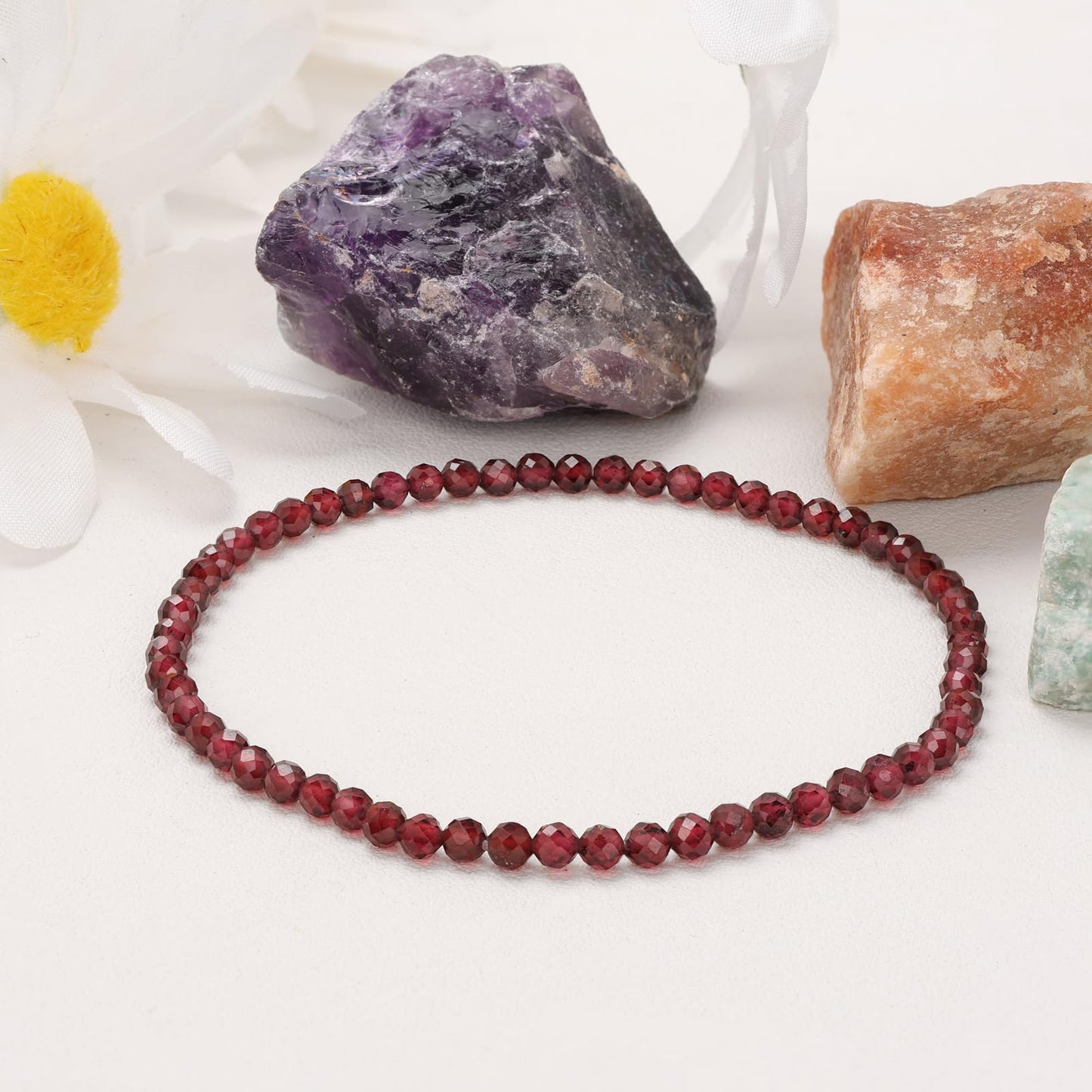 Bolinailo Healing Crystal Bracelet Garnet Faceted Beaded Bracelets for Women Men 3mm Natural Stone Adjustable Handmade Stretch Bracelet Reiki Spiritual Jewelry Fashion Gifts