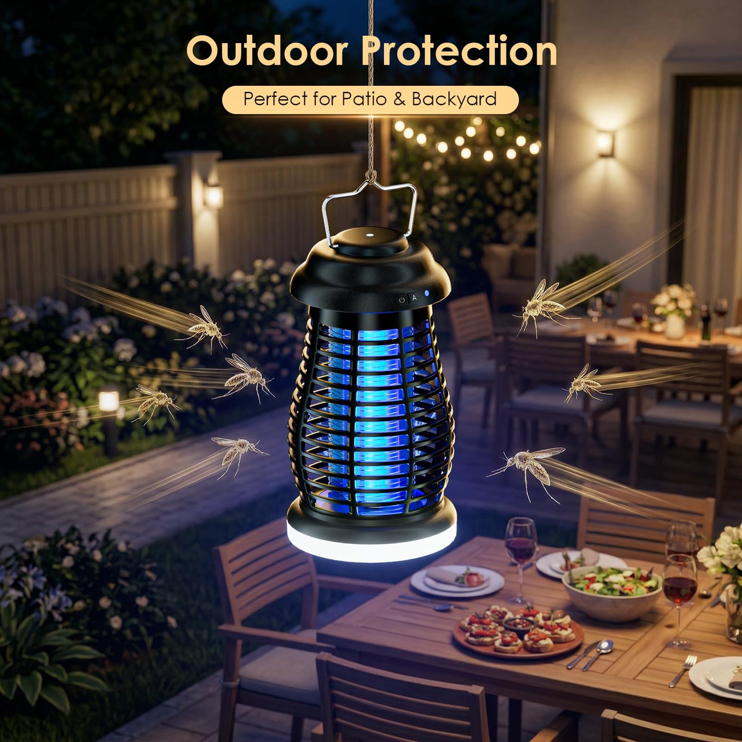 Cordless Bug Zapper Outdoor, 4200V Electric Mosquito Zapper, Fly Trap, Rechargeable Portable Fly Zapper, Waterproof Mosquito Trap Insect Killer Indoor Outdoor for Camping, Garden, Backyard, Home