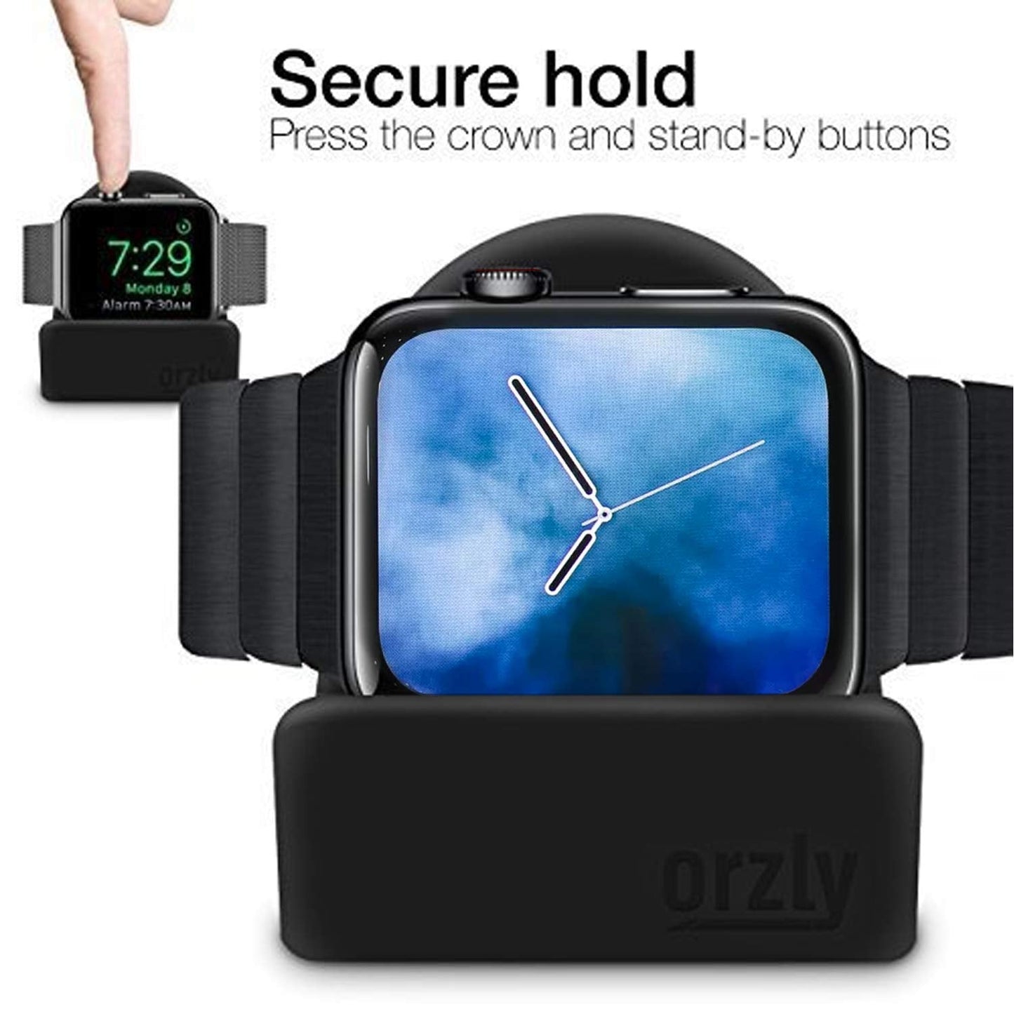 Orzly Elegant Apple Watch Charger Stand Apple Watch for All Series Ultra 49mm 2025 Series 10 46/42mm 9/8/7 45/ 41mm SE2/SE/6/5/4 44/40mm 3/2/1 42/38mm Durable TPU - Gift Boxed - Black