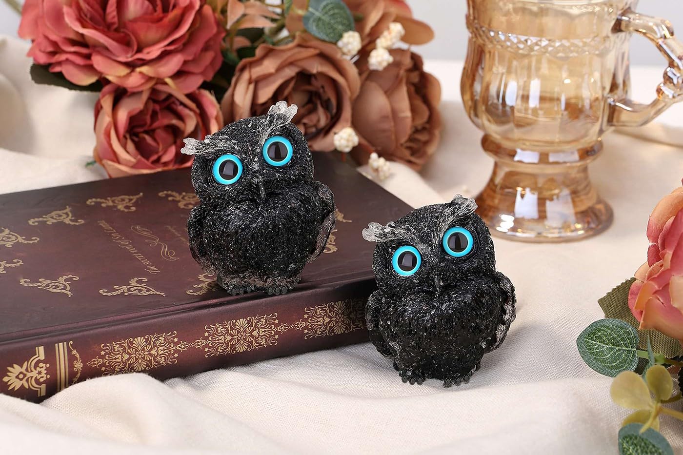 LAIDANLA Black Obsidian 2.4" Owl Statue Natural Healing Crystal Cute Owl Animal Figurine Pocket Sculpture Reiki Spiritual Energy Gemstone Home Office Room Desk Decor Gifts for Women Men