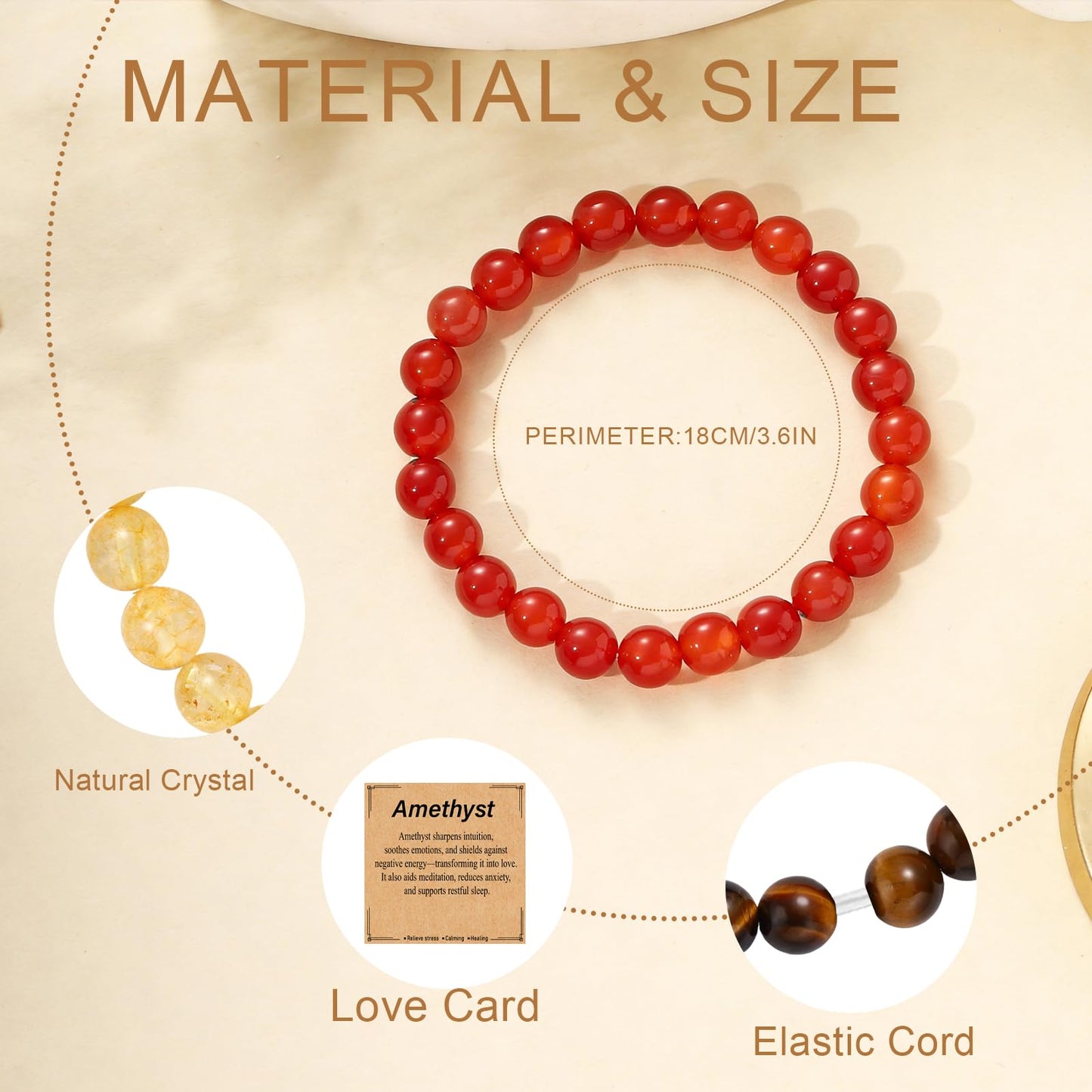 Kenailw Citrine Crystal Beaded Bracelet for Women Gemstone Bracelet Natural Stone Jewellery Gifts for Her Mum Daughter Birthday Gifts