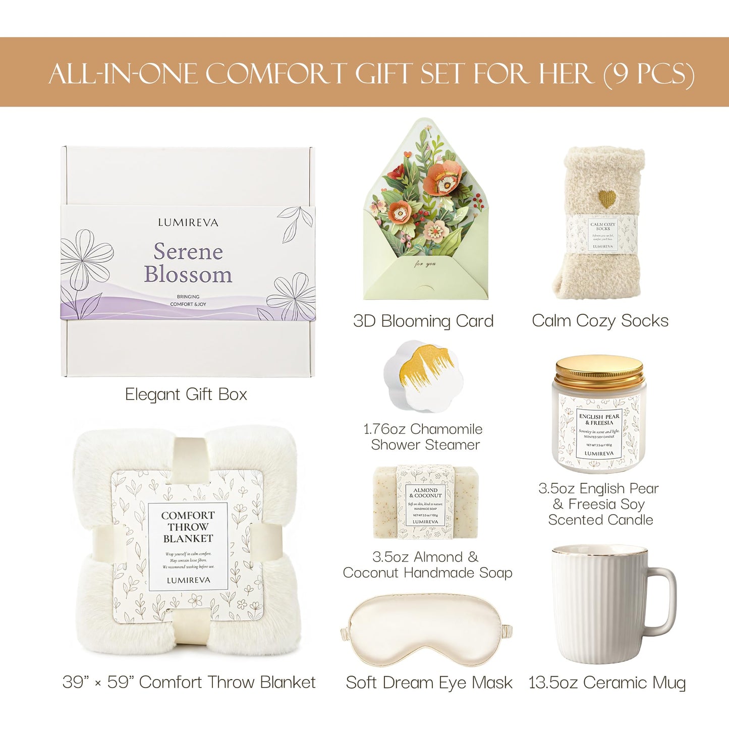 Lumireva Care Gift Basket for Women – Hug in a Box with Blanket, Candle & Self-Care Gifts, Thoughtful Comfort & Love Gift for Her, Wife, Girlfriend or Mom