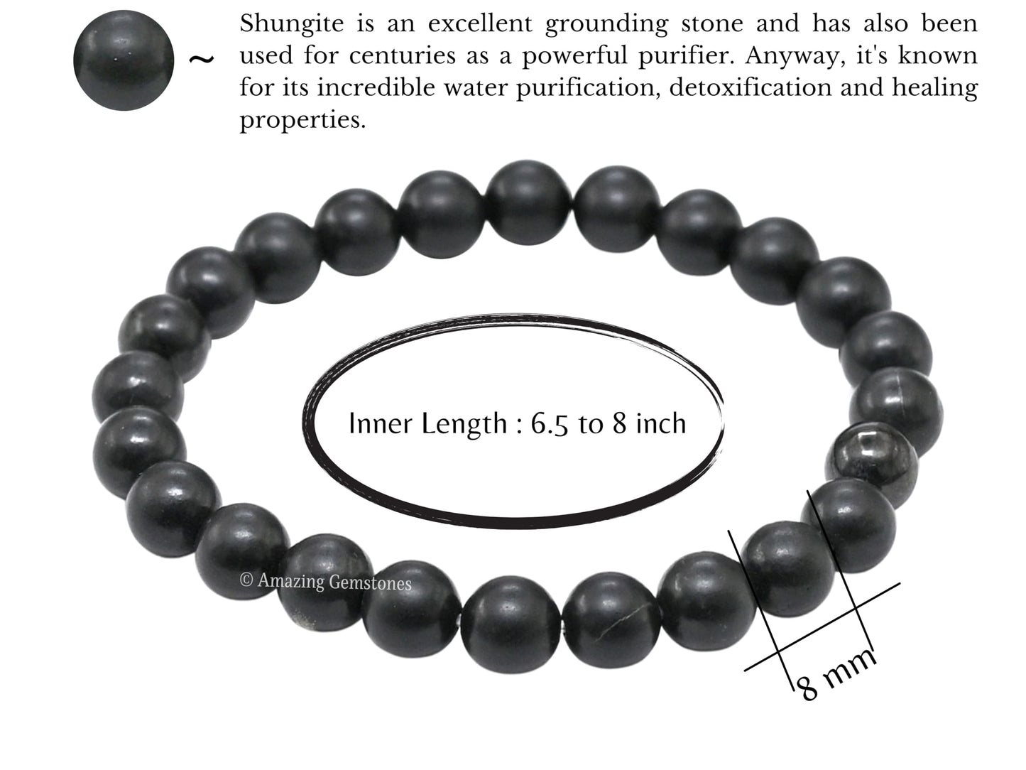 Amazing Gemstone Crystal Bracelet for Women Men's Gifts - Protection Healing Crystal Bracelet - 8mm Gemstone Beaded Stretchable Bracelet Pulseras Para Hombres Mujer Stocking Stuffers Mothers Day Gift (Shungite)