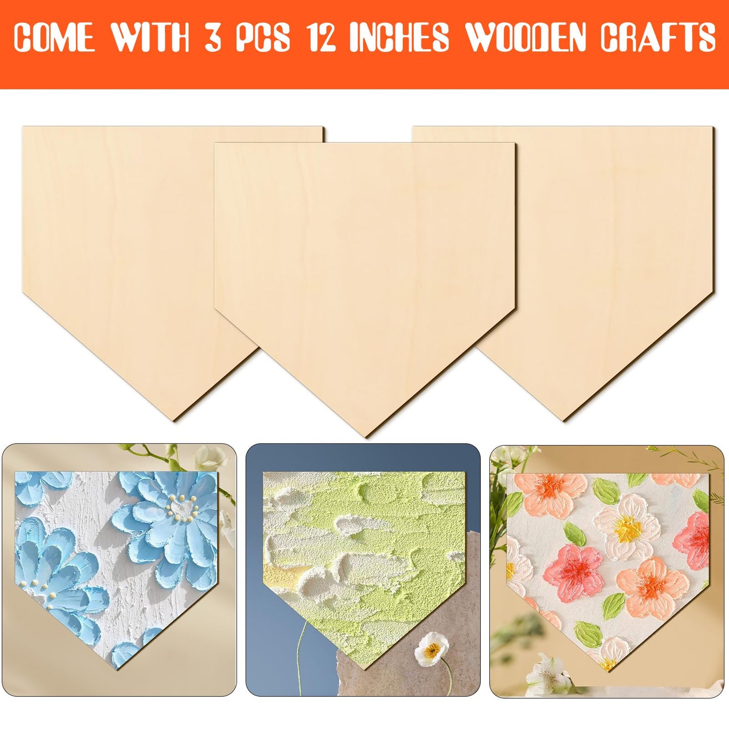 YLOLUL 3 Pcs Unfinished Wood for Crafts Wooden Home Plate Baseball Unfinished Wood Baseball Plaque Baseball Home Plate Softball Diamond Base Silhoutte, 12 Inch
