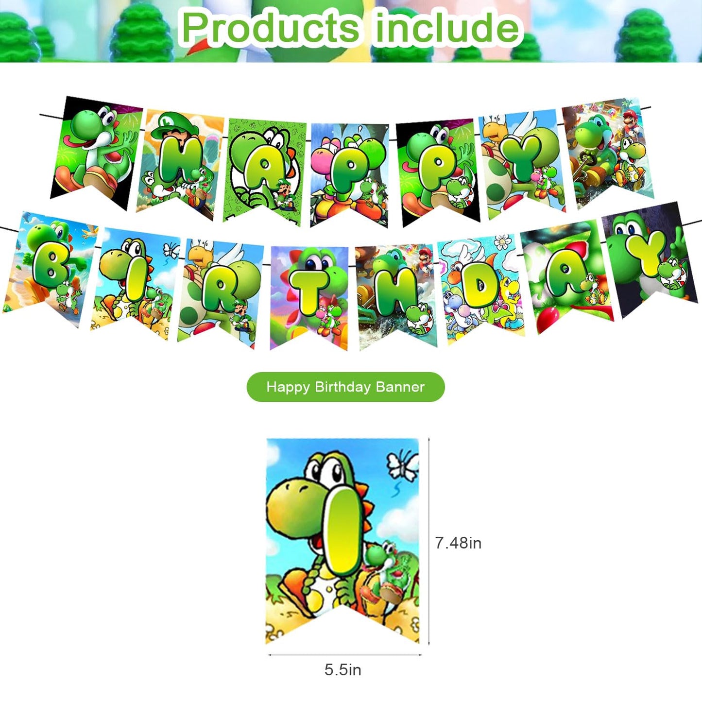 karg 𝖸𝗈𝗌𝗁𝗂 Birthday Decorations,𝖸𝗈𝗌𝗁𝗂 Party Supplies Include Happy Birthday Banner, Cake Topper and Cupcake Toppers, Balloons for Kids Party Decor