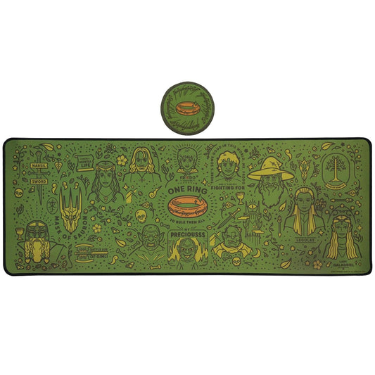 The Lord of the Rings Desk Pad & Coaster Set – Large Computer Gaming Mouse Mat with Matching Drink Coaster, Middle-Earth Map Design, Officially Licensed Item