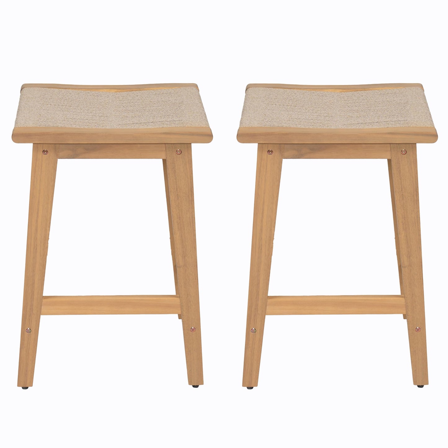 Christopher Knight Home Lily Set of 2 Patio Barstool, Acacia Wood & Woven Rope Outdoor Counter Stool with Footrest, Backless Wooden Barstool Chairs for Backyard Balcony Garden, Beige + Teak