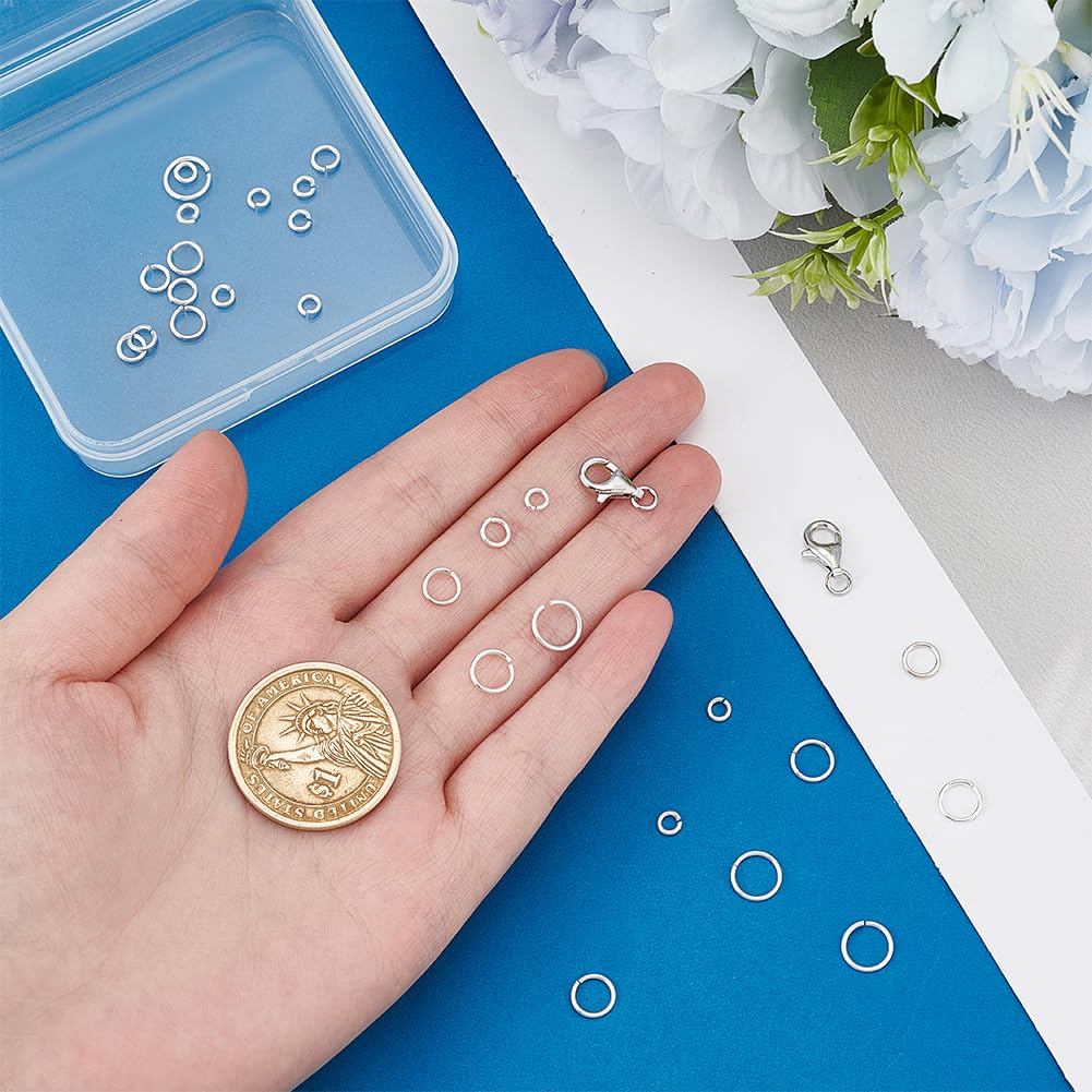 PH PandaHall 30pcs 925 Sterling Silver Jewelry Clasps Kit, Jump Rings Lobster Clasps Kit 4/5/6/7/8mm Open Jump Rings Jewelry Findings Kit for DIY Crafts Jewelry Bracelets Necklaces Making Repair