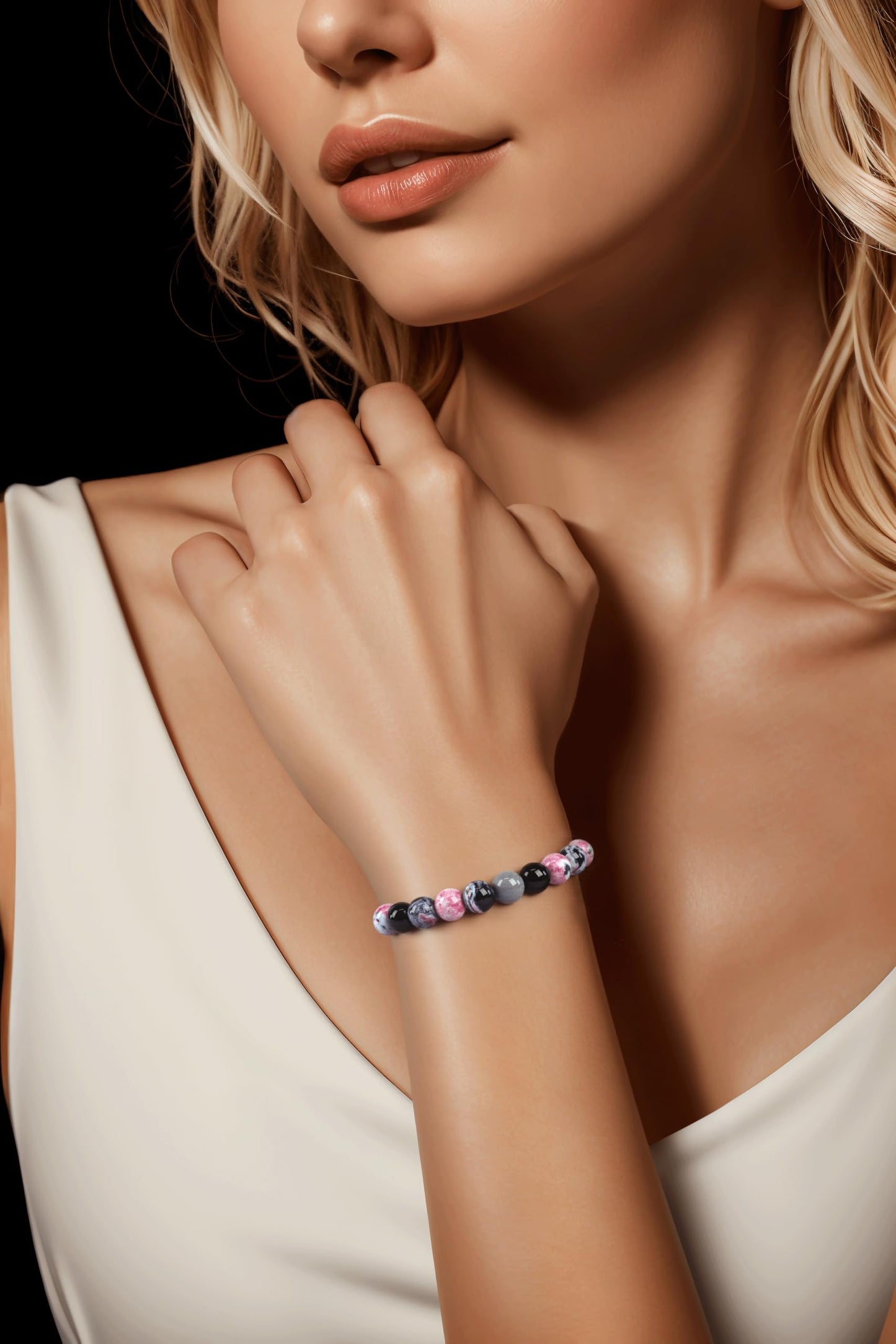 PZTIIY Crystal Bracelet - Natural Energy Crystal Bracelet for Men and Women (ZLY-Pink agate)