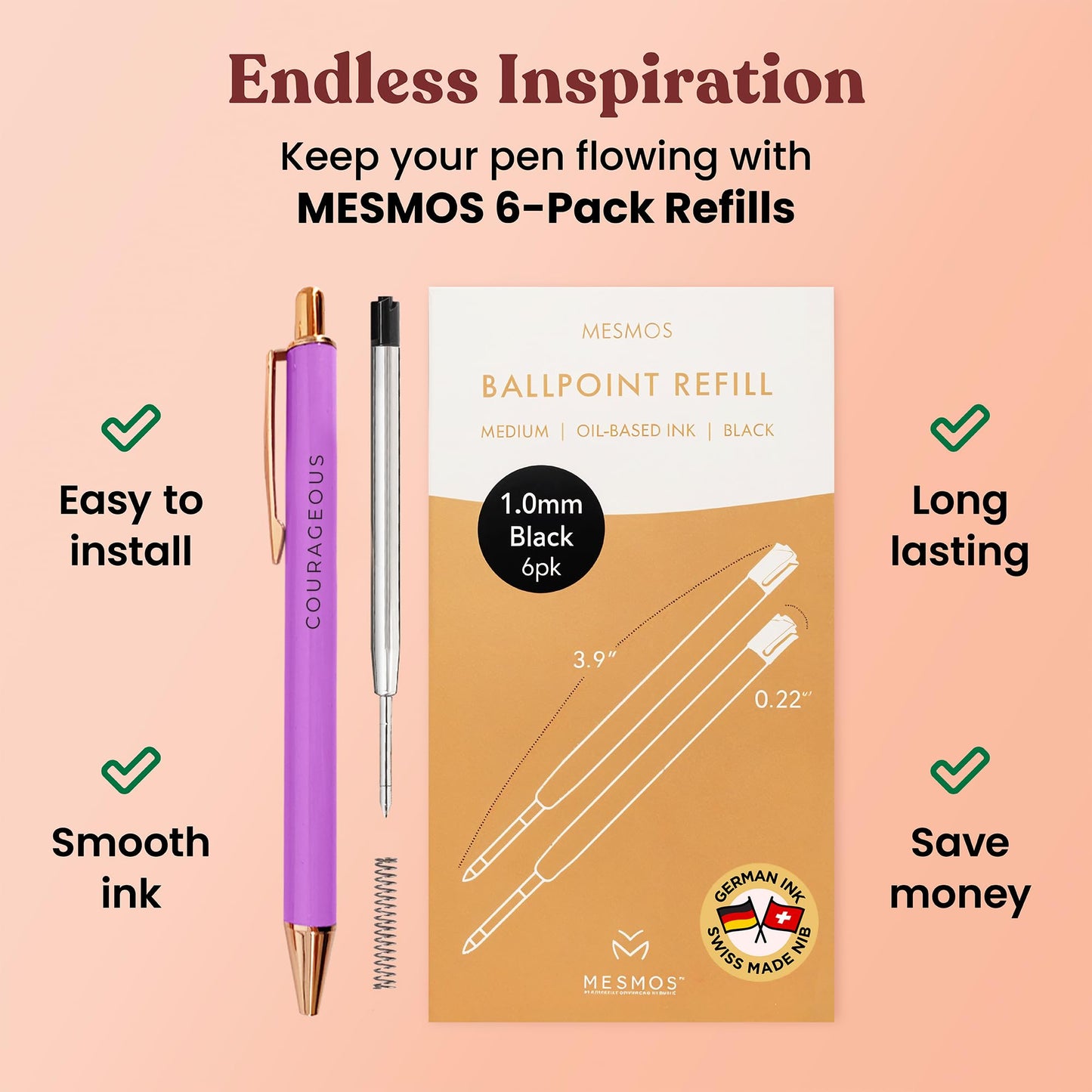 MESMOS 3Pcs Inspirational Pens for Women, German-Ink & 1mm Swiss-Tip, Inspirational Gifts for Women, Motivational Pens for Boss Lady, Congratulations Gifts for Woman, Pen for Servers