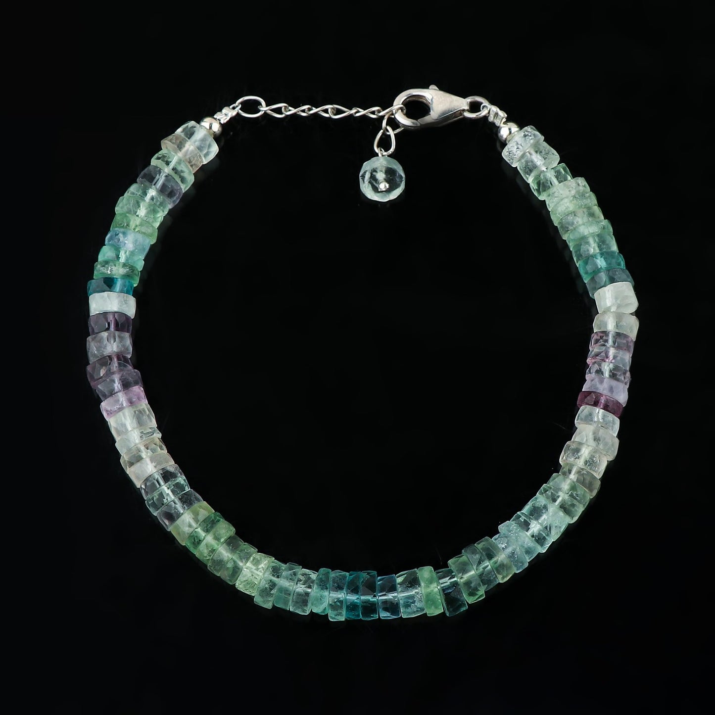 CRYSTALIS Natural Fluorite Beaded Bracelet, Facet Wheels, Elegant Beads Crystal, Chakra Bracelet, Healing Bracelet, Gemstone Jewelry, 925 Sterling Silver 8 inch