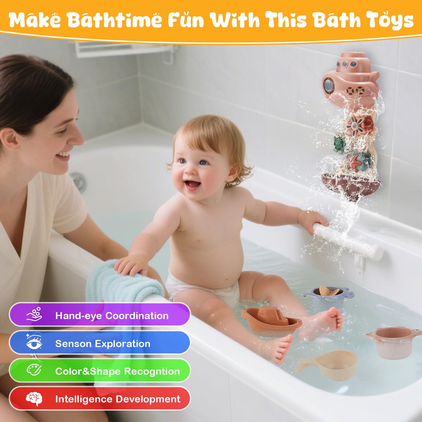 Holady Bath Toys Suitable for Kids Aged 1-3 Childrens Early Education Toys Beach Water Toys for 12-18 Months Baby and Toddler