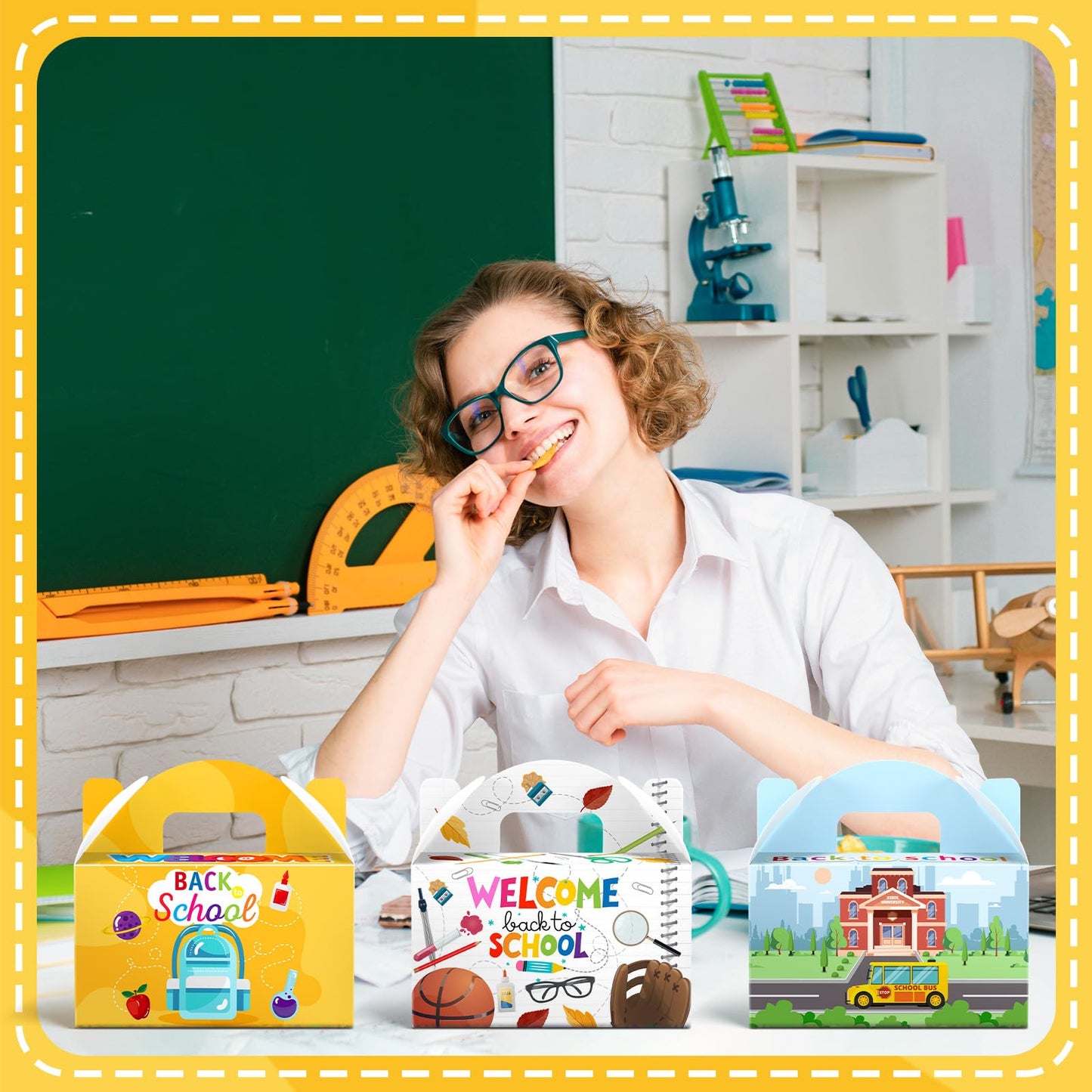 Dunzoom 24 Pcs Back to School Party Favor Boxes First Day of School Gift Goodie Candy Cookie Treat Boxes with Handles for Classroom New Semester Favors Party Supplies