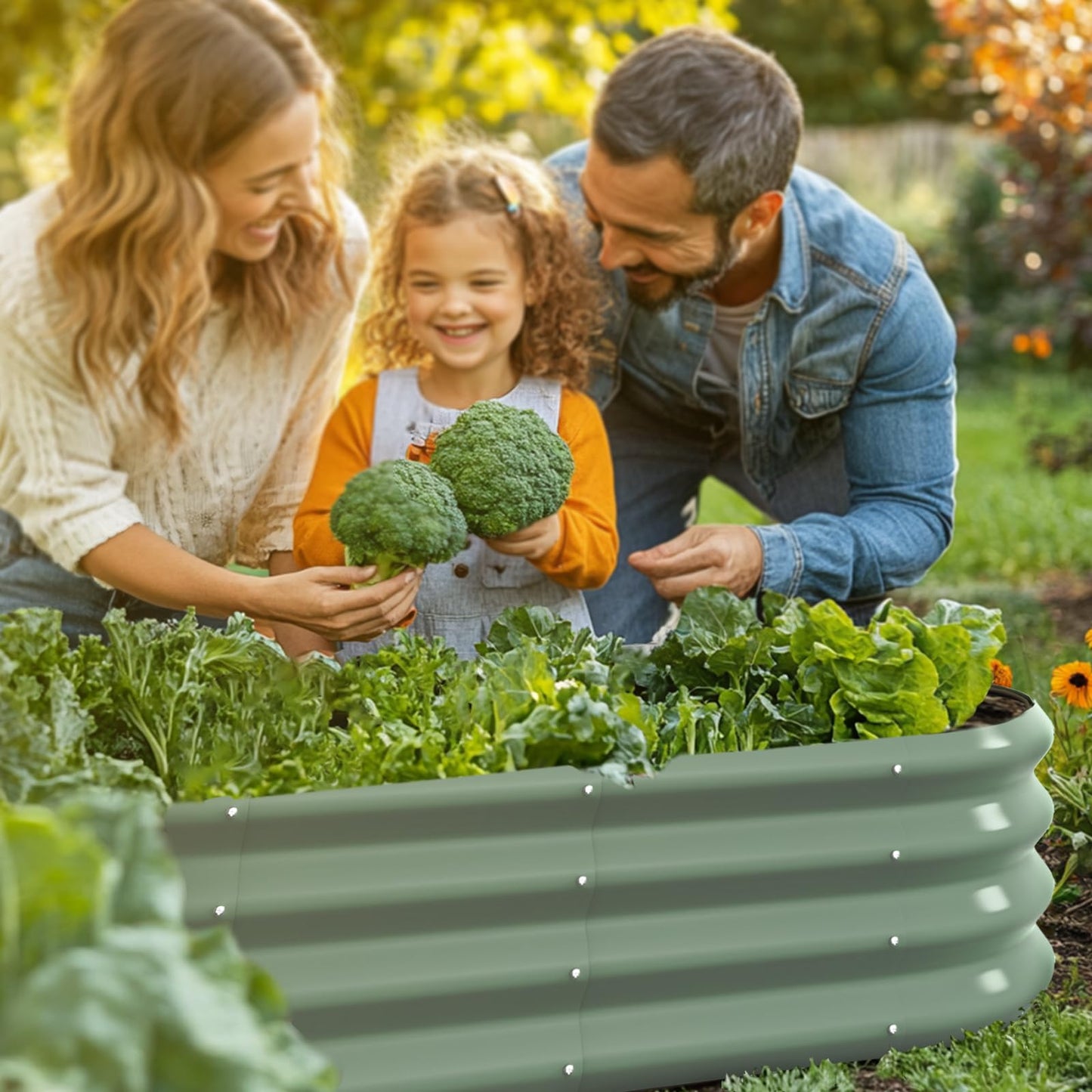 IDEA FAMILY 8x2x1ft Oval Galvanized Raised Garden Bed Outdoor 9-in-1 Large Metal Modular Planter Box Raised Beds for Gardening,Vegetables,Fruits,Flowers & Herbs (Green)
