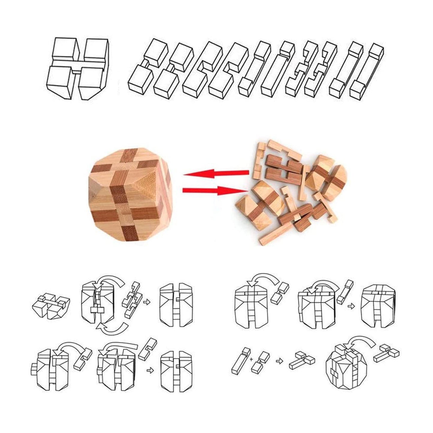 VolksRose 12pcs Wooden Brain Teaser Puzzles, IQ Challenge Puzzle Games, Logic Smart Mind Puzzle Box Lock Toy Removing Assembling 3D Small Puzzle Gift Set for Adults Teenagers Kids, 1.8inch 4.5cm