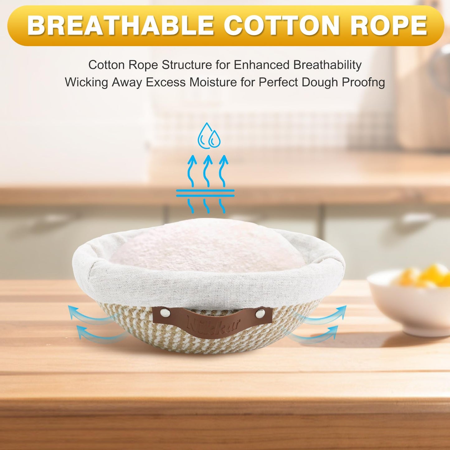Nikkar Banneton Bread Proofing Basket Set of 2, 9 10 11 inches Round & Oval Cotton Rope Sourdough Bread Baking Supplies Proofing Bowls with Liners & Covers Gifts for Bakers Women Wife Mom