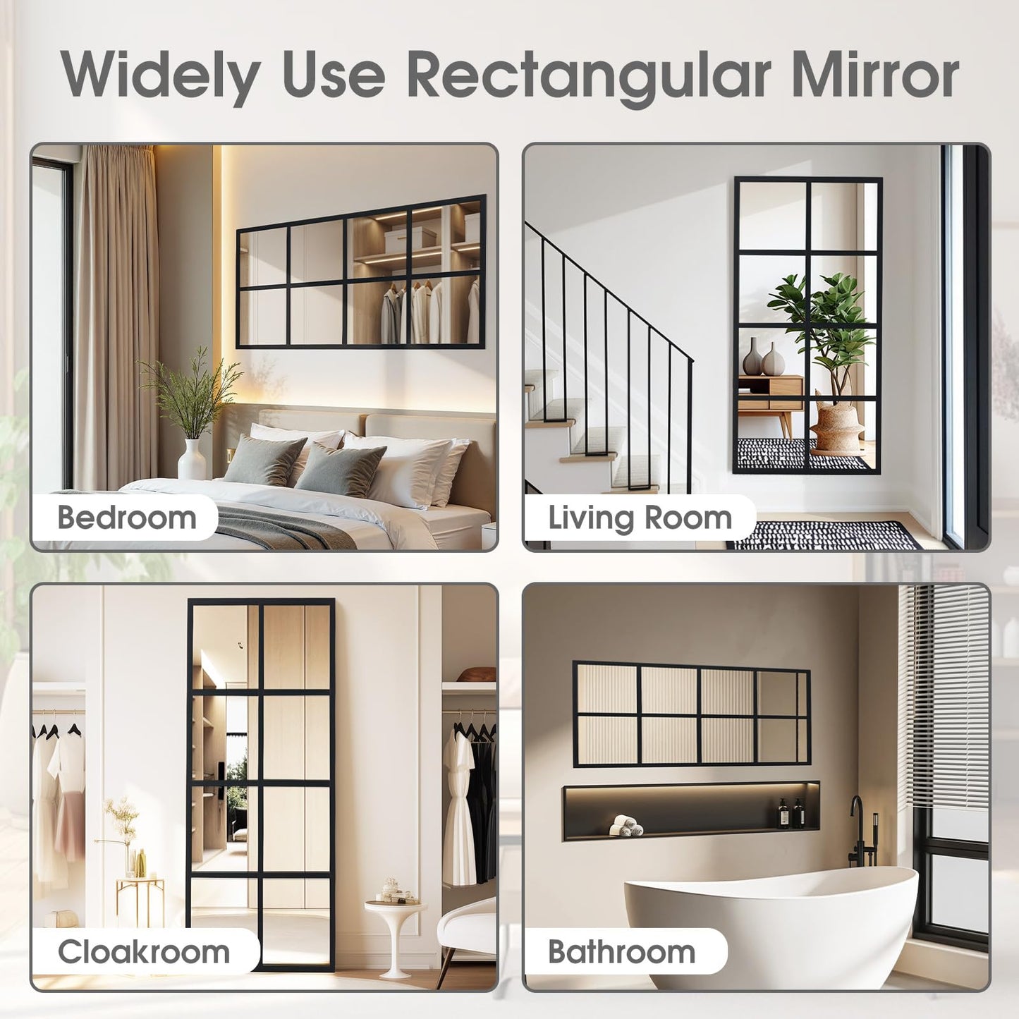 DUMOS Wall Mirror 16" x 32", Set of 2 Rectangle Window Pane Decorative Mirrors, Metal Framed Wall Mounted Mirror for Bathroom, Bedroom, Entryway