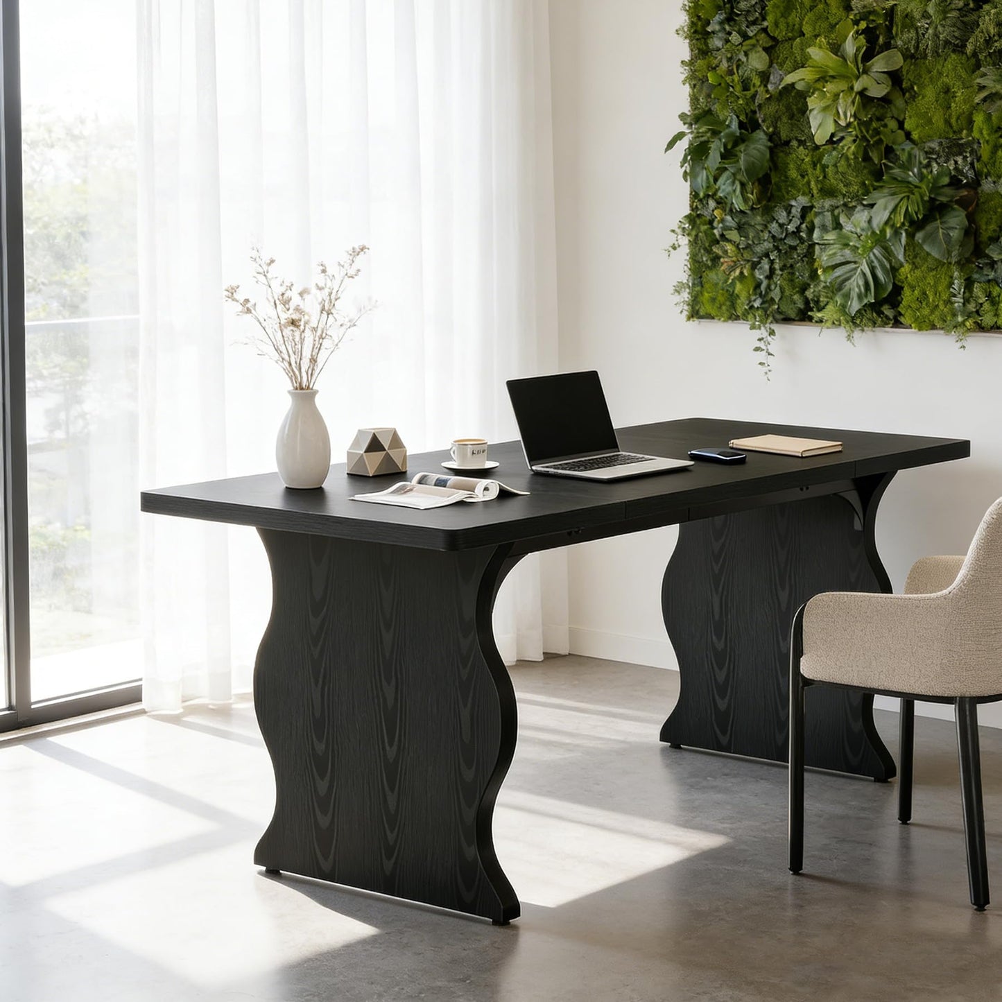 Tribesigns 63" Large Desk for Home Office, Spacious Executive Computer Desk with Ample Leg Room, Double PC Gaming Writing Table Study Desk with Sturdy Legs, Black